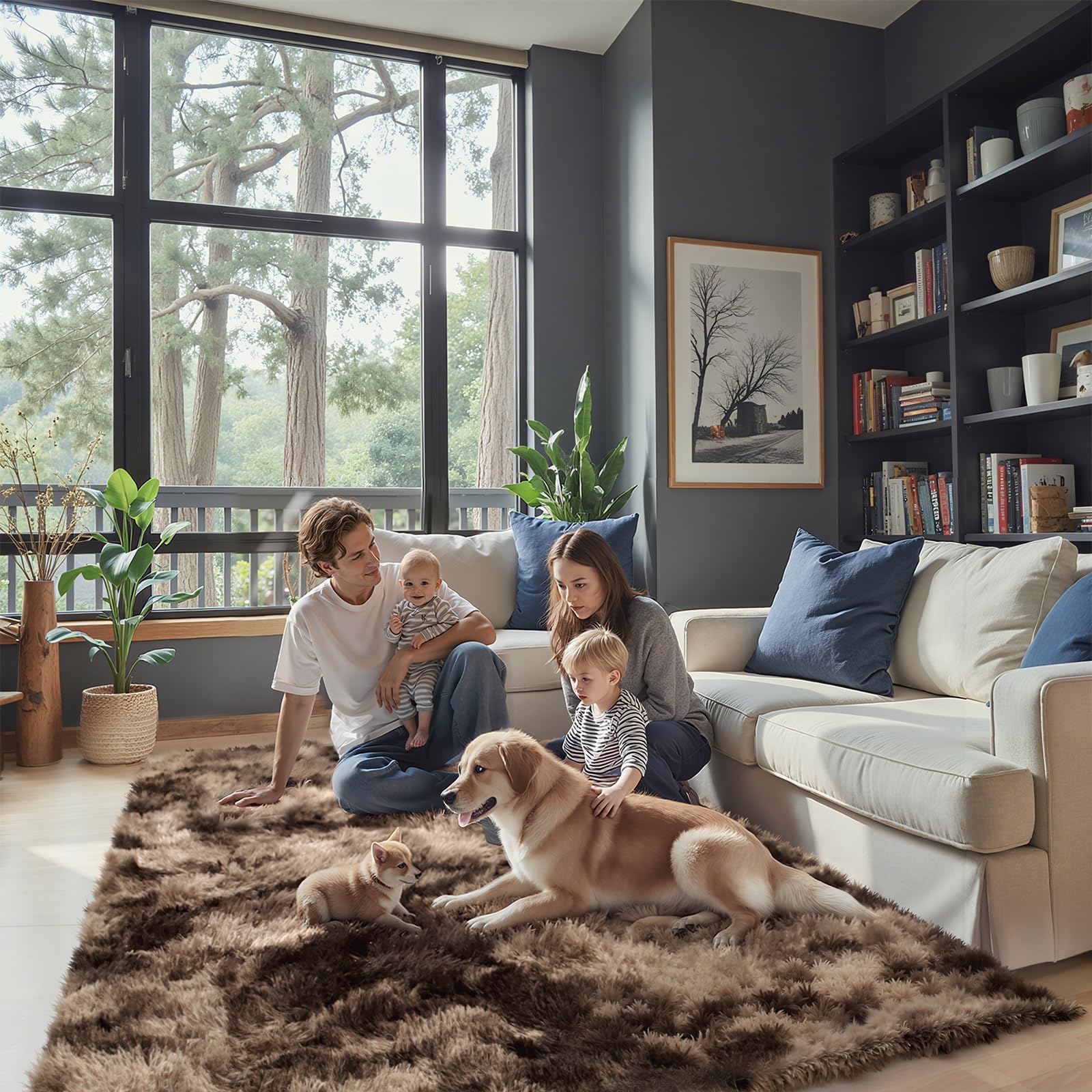 8x10 Area Rugs for Living Room Bedroom Fluffy, Large Area Rug Shag Shaggy Carpet Soft Plush Furry Bedside Rug, Area Rugs for Home Decor(8 x 10, Dark Blue Tie-Dyed)