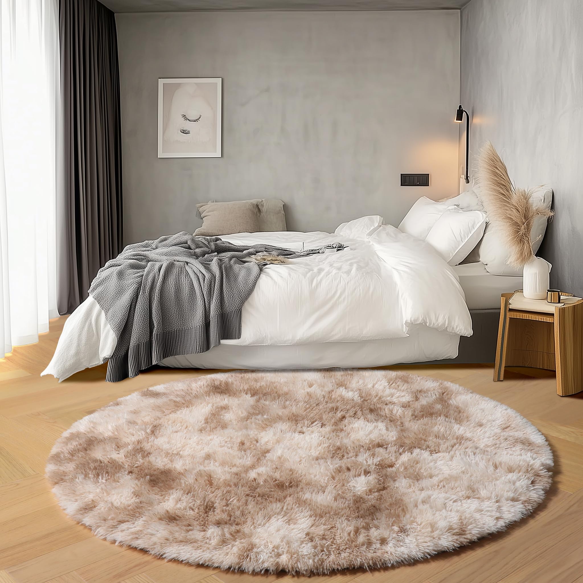 ONASAR Tie-Dyed Dark Grey Round Area Rugs 5ft, Ultra Soft Bedroom Circle Rug for Kids Girls Teen Room, Fluffy Plush Shaggy Carpet Floor Mats for Baby Nursery Living Room Playroom Home Decor