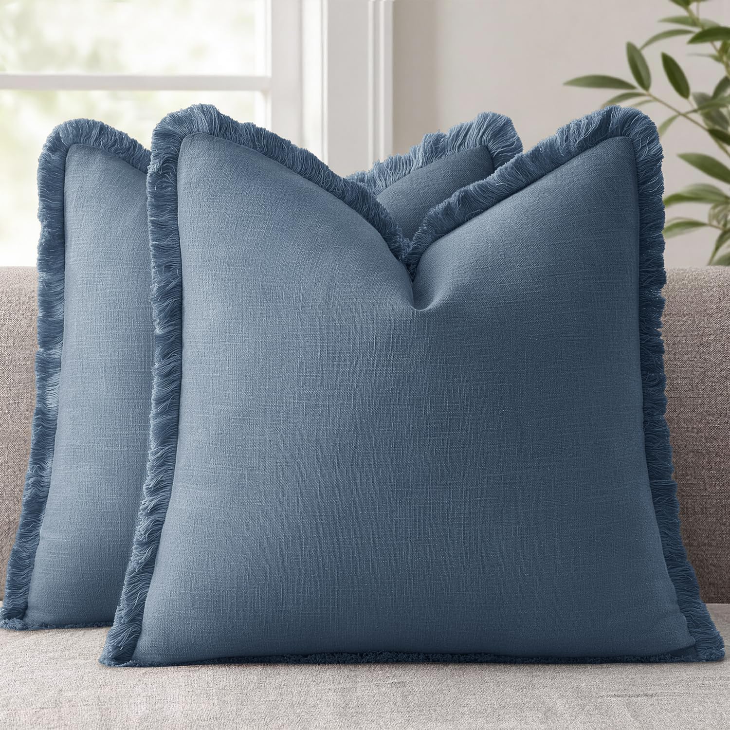 ANRODUO Set of 2 Decorative Throw Pillow Covers 26×26 Inch Soft Linen Fringe Farmhouse Boho Vintage Cushion Covers with Tassels Accent Pillowcase for Couch Sofa Bed Living Room Summer Decor Cream