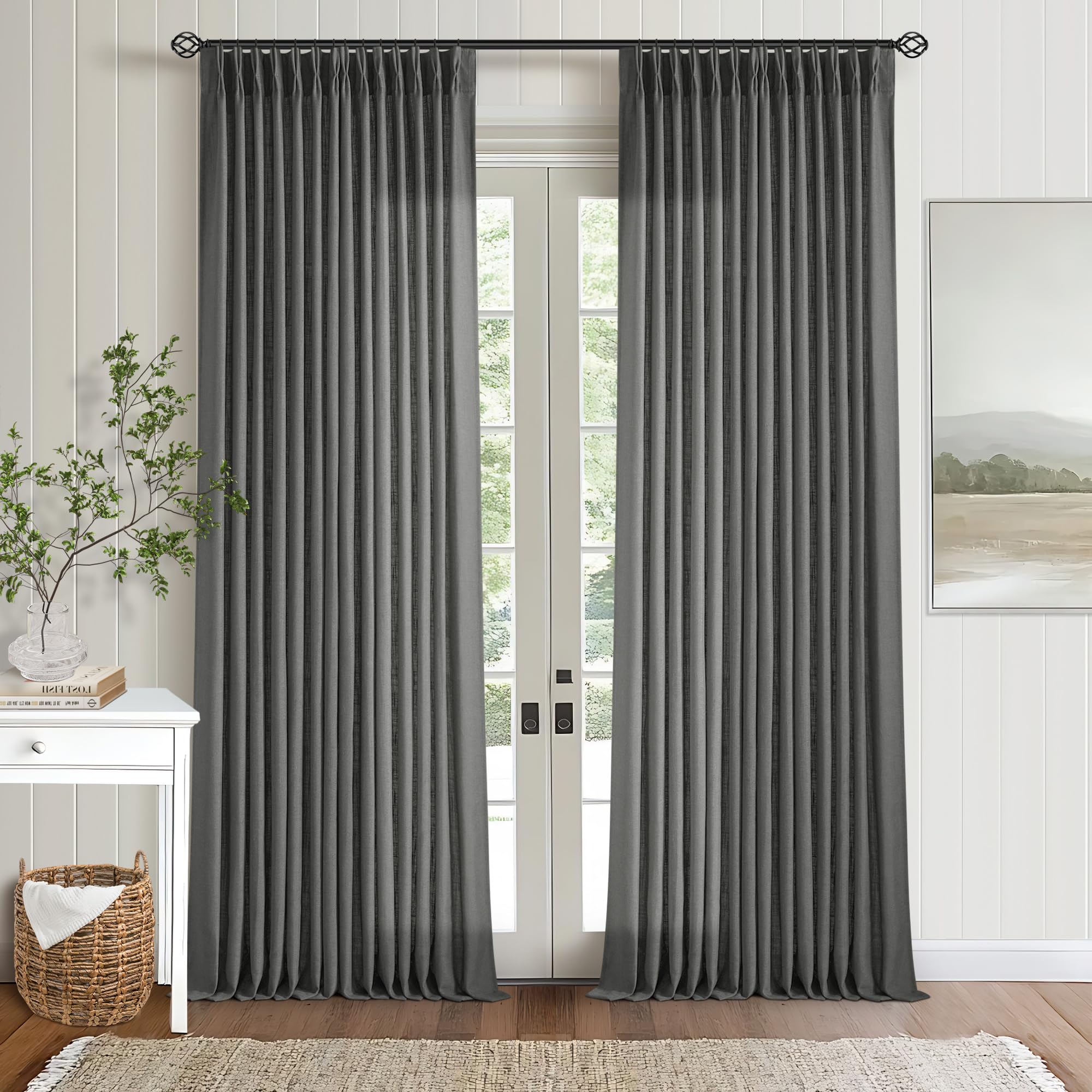 Dutch Cocoa Pinch Pleated Linen Curtains 84 Inches Long 60 Inch Width Linen Blend Light Filtering Window Curtains 84 Inch for Living Room Bedroom Patio Pinch Pleat Drapes Hooks Rings 1 Panel 60Wx84L