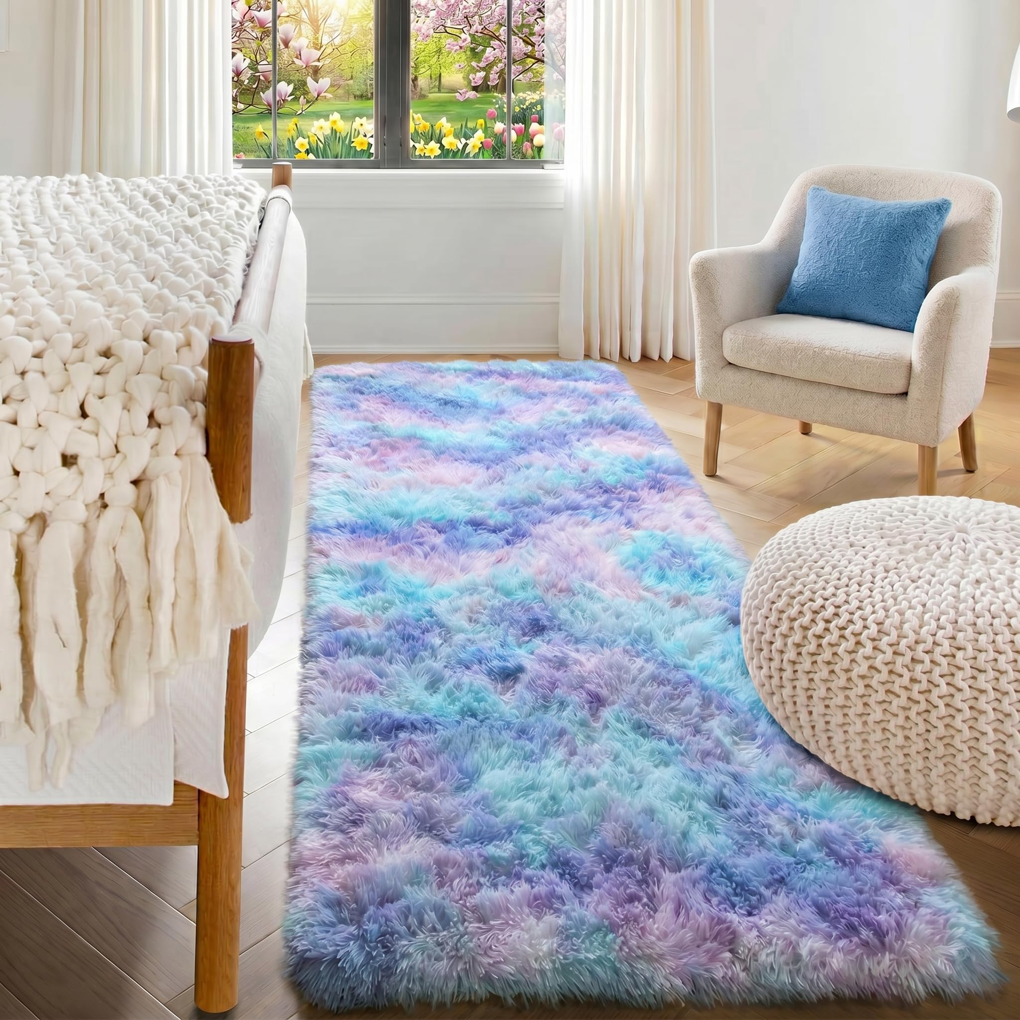 ONASAR Tie-Dyed Dark Grey Round Area Rugs 5ft, Ultra Soft Bedroom Circle Rug for Kids Girls Teen Room, Fluffy Plush Shaggy Carpet Floor Mats for Baby Nursery Living Room Playroom Home Decor