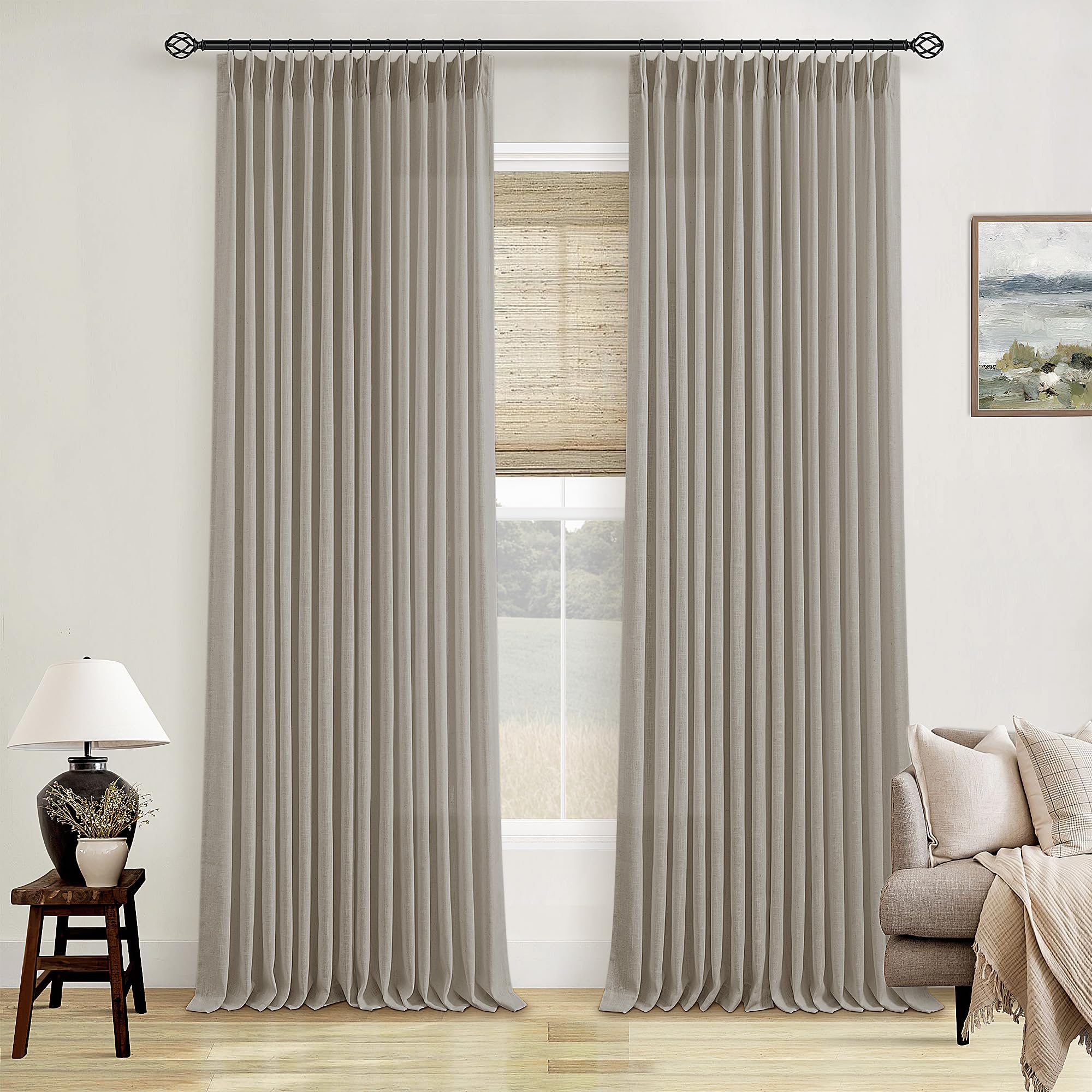 Dutch Cocoa Pinch Pleated Linen Curtains 84 Inches Long 60 Inch Width Linen Blend Light Filtering Window Curtains 84 Inch for Living Room Bedroom Patio Pinch Pleat Drapes Hooks Rings 1 Panel 60Wx84L