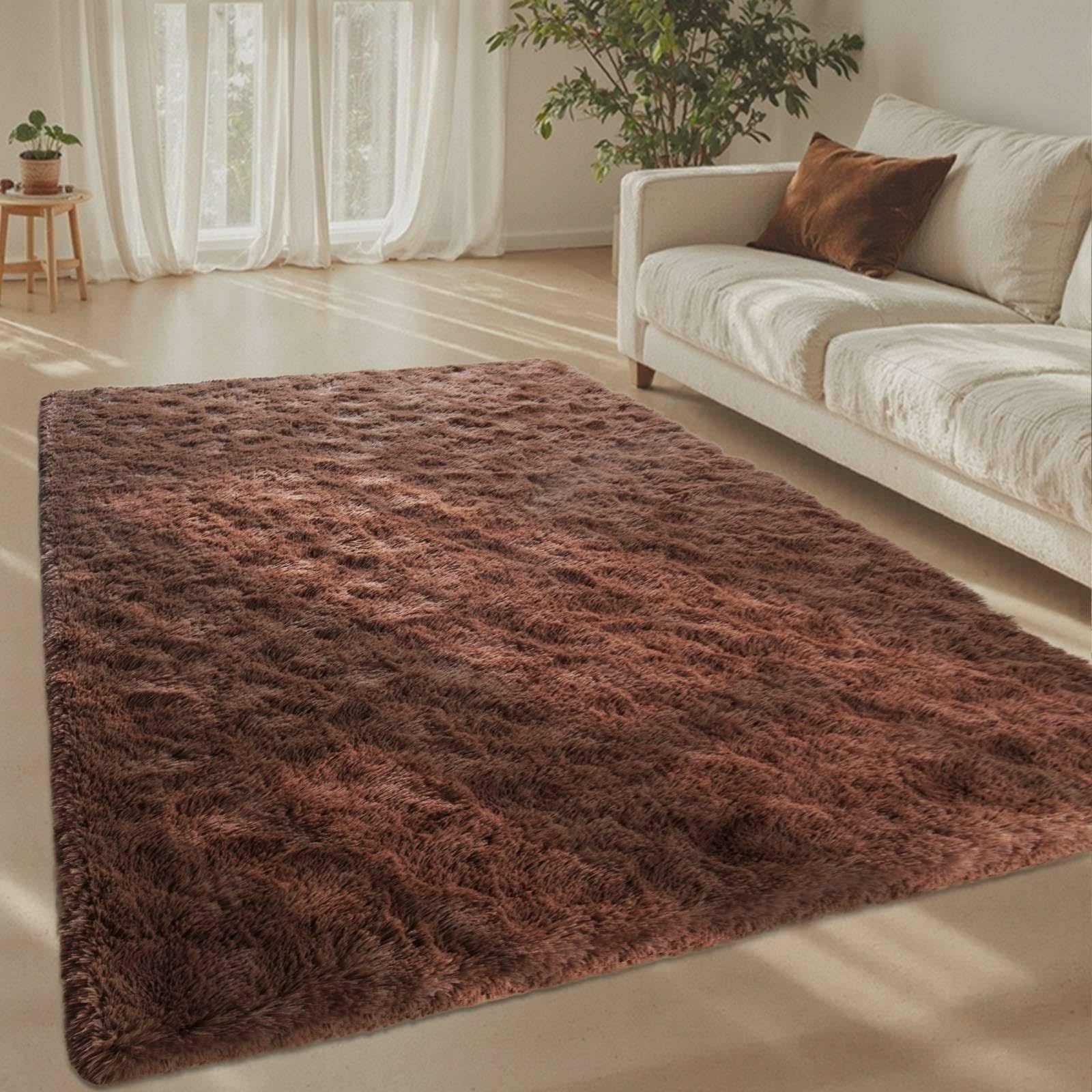 5×7ft Grey Fluffy Tie-Dyed Rug, Soft Shag Carpet for Home Decor