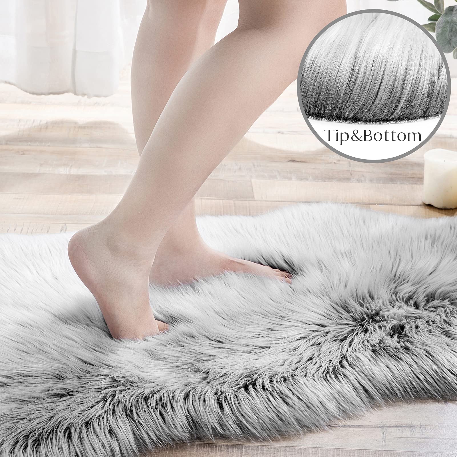 4×4ft White Fluffy Faux Fur Rug, Washable Shag Area Rug for Home Decor