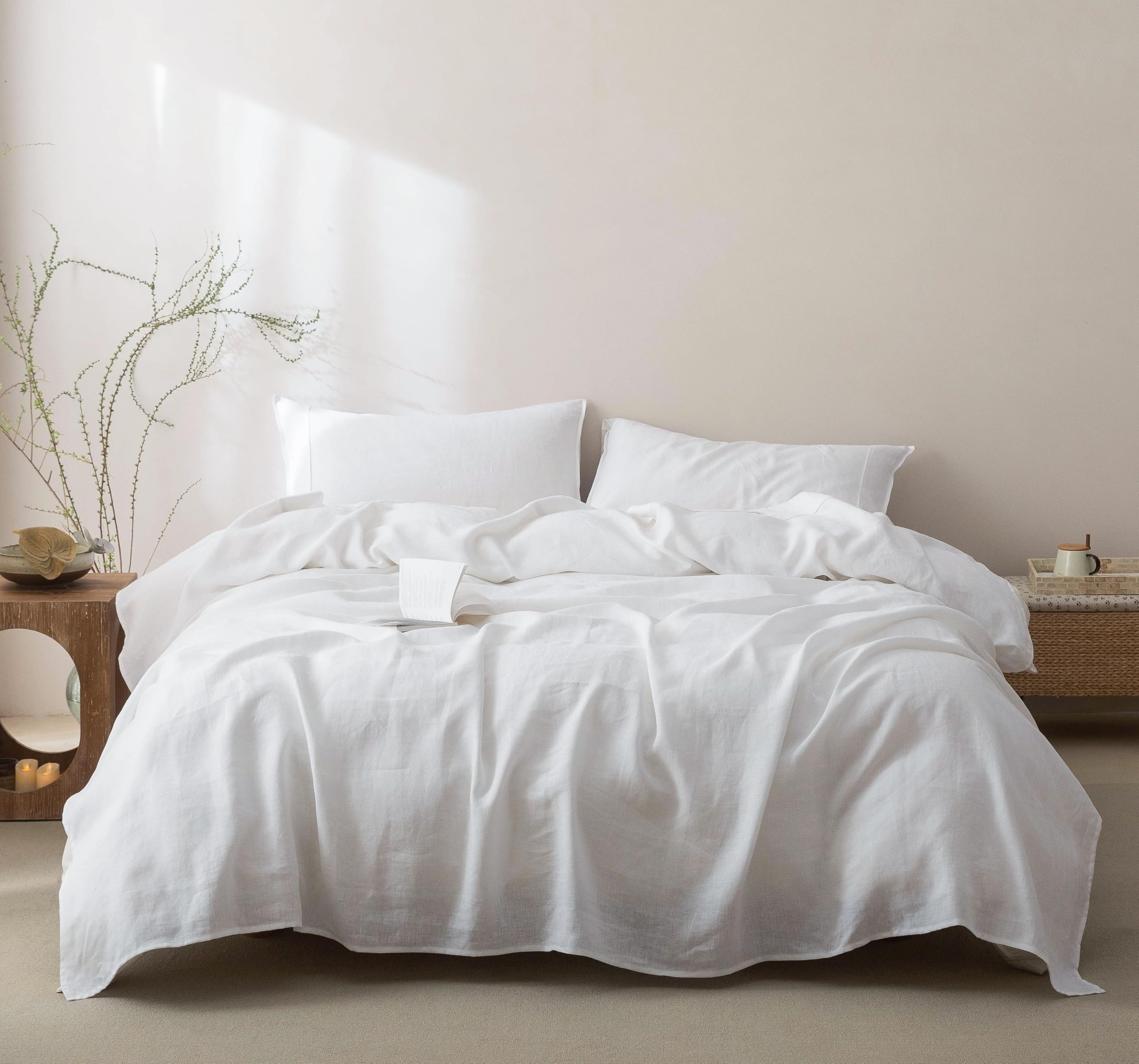 Talasily 100% French Pure Linen Sheets Set Queen Size,Oeko-TEX Certified Bedding, All-Season Breathable for Hot Sleepers,16 Inch Deep Pocket Machine Washable 4-Piece (Natural Linen)