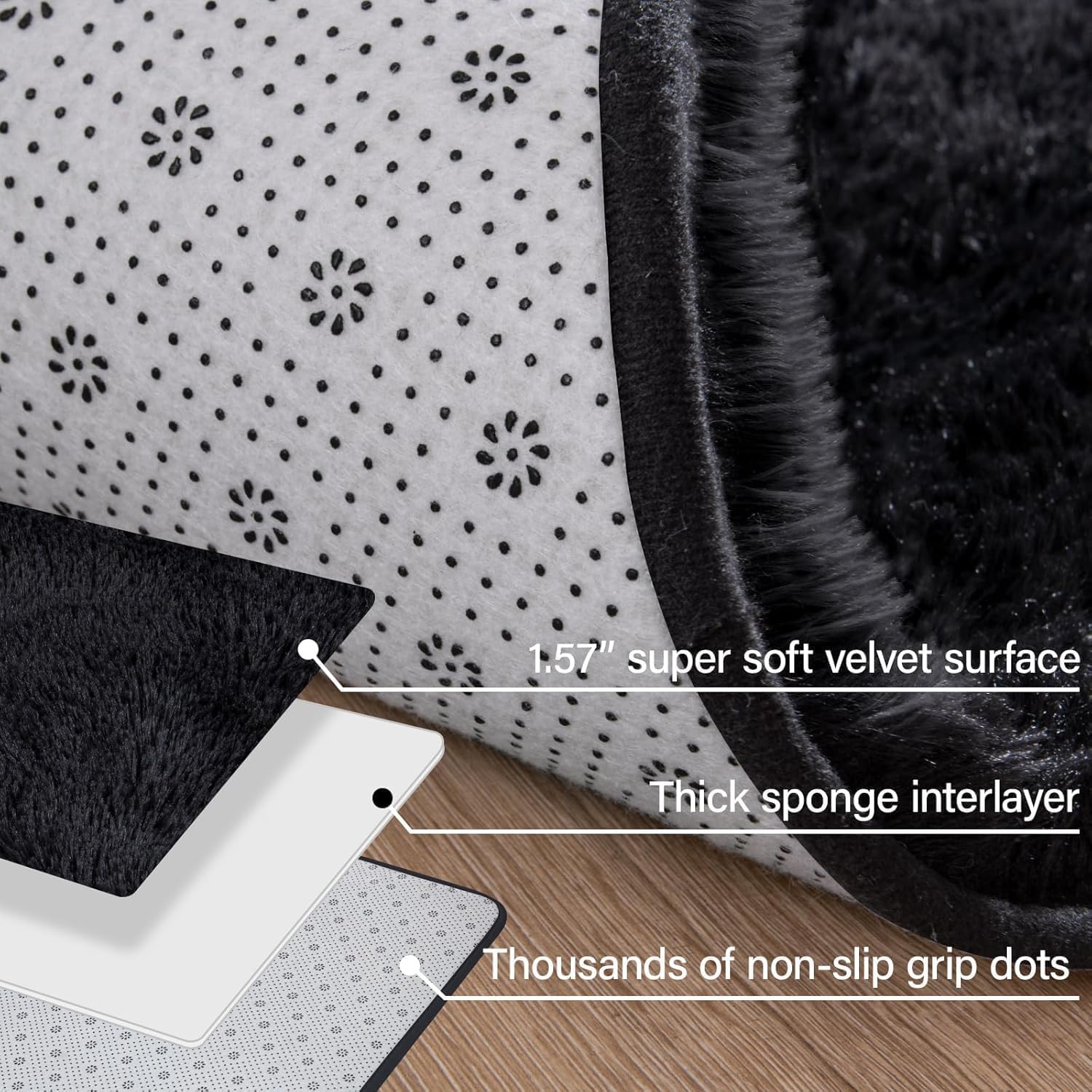 Merelax Soft Modern Indoor Shaggy Area Rug for Bedroom Livingroom Dorm Kids Room Home Decorative, Non-Slip Plush Fluffy Furry Fur Rugs Comfy Nursery Accent Floor Carpet 2x3 Feet, Black