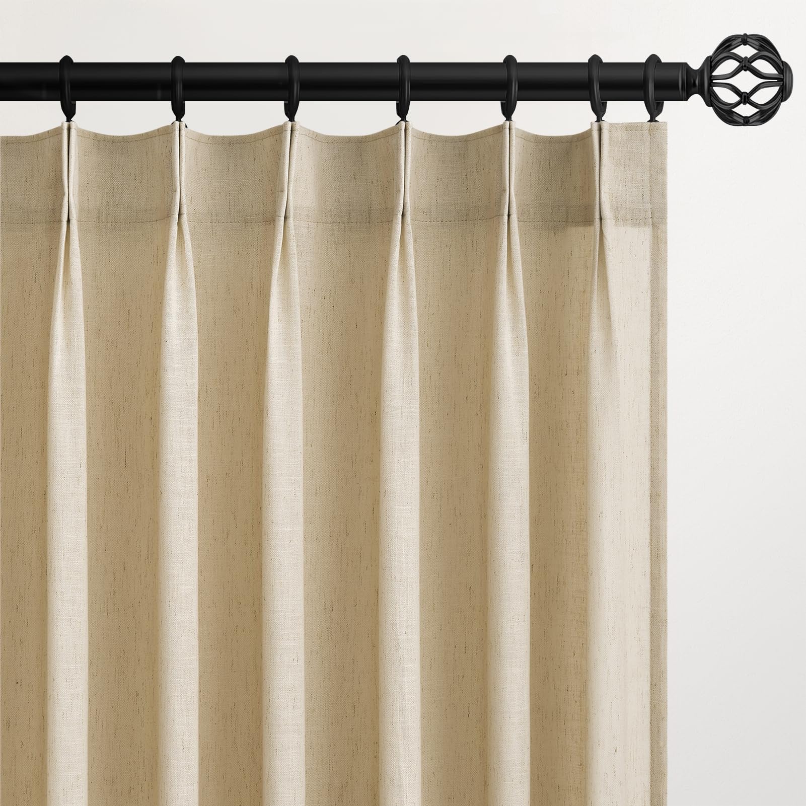 Topfinel 102 Inch Curtains 1 Panels Set,One Packs Pinch Pleat Back Tab Linen Window Semi Sheer Privacy Thick Decorative Curtain Drapes for Living Room Bedroom,60x102 in Long,Oatmeal