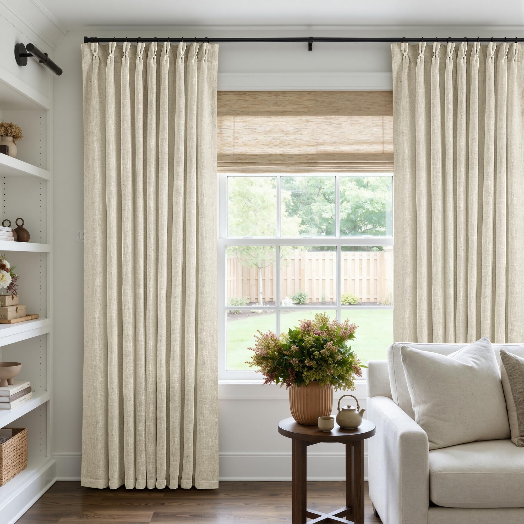 Dutch Cocoa Pinch Pleated Linen Curtains 84 Inches Long 60 Inch Width Linen Blend Light Filtering Window Curtains 84 Inch for Living Room Bedroom Patio Pinch Pleat Drapes Hooks Rings 1 Panel 60Wx84L