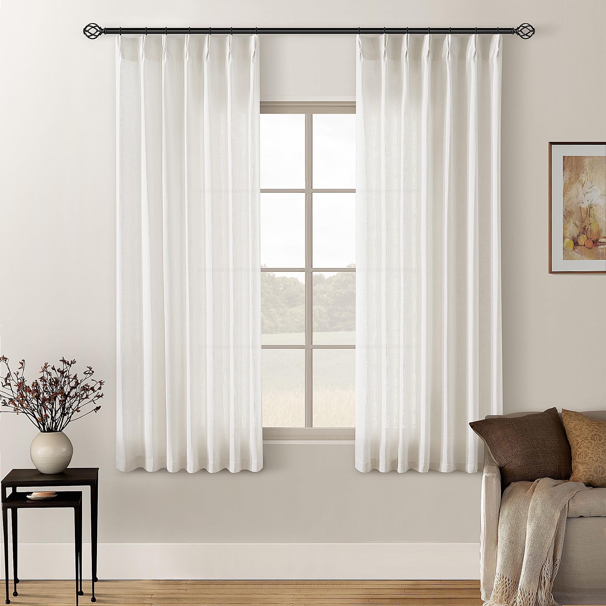 Dutch Cocoa Pinch Pleated Linen Curtains 84 Inches Long 60 Inch Width Linen Blend Light Filtering Window Curtains 84 Inch for Living Room Bedroom Patio Pinch Pleat Drapes Hooks Rings 1 Panel 60Wx84L