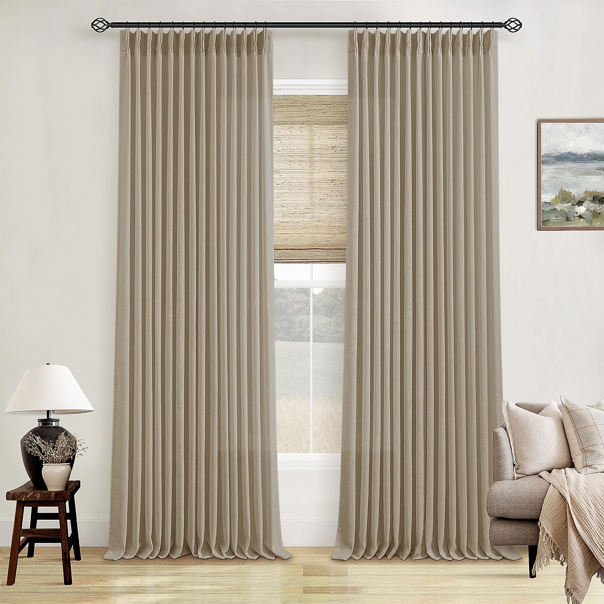 Dutch Cocoa Pinch Pleated Linen Curtains 84 Inches Long 60 Inch Width Linen Blend Light Filtering Window Curtains 84 Inch for Living Room Bedroom Patio Pinch Pleat Drapes Hooks Rings 1 Panel 60Wx84L