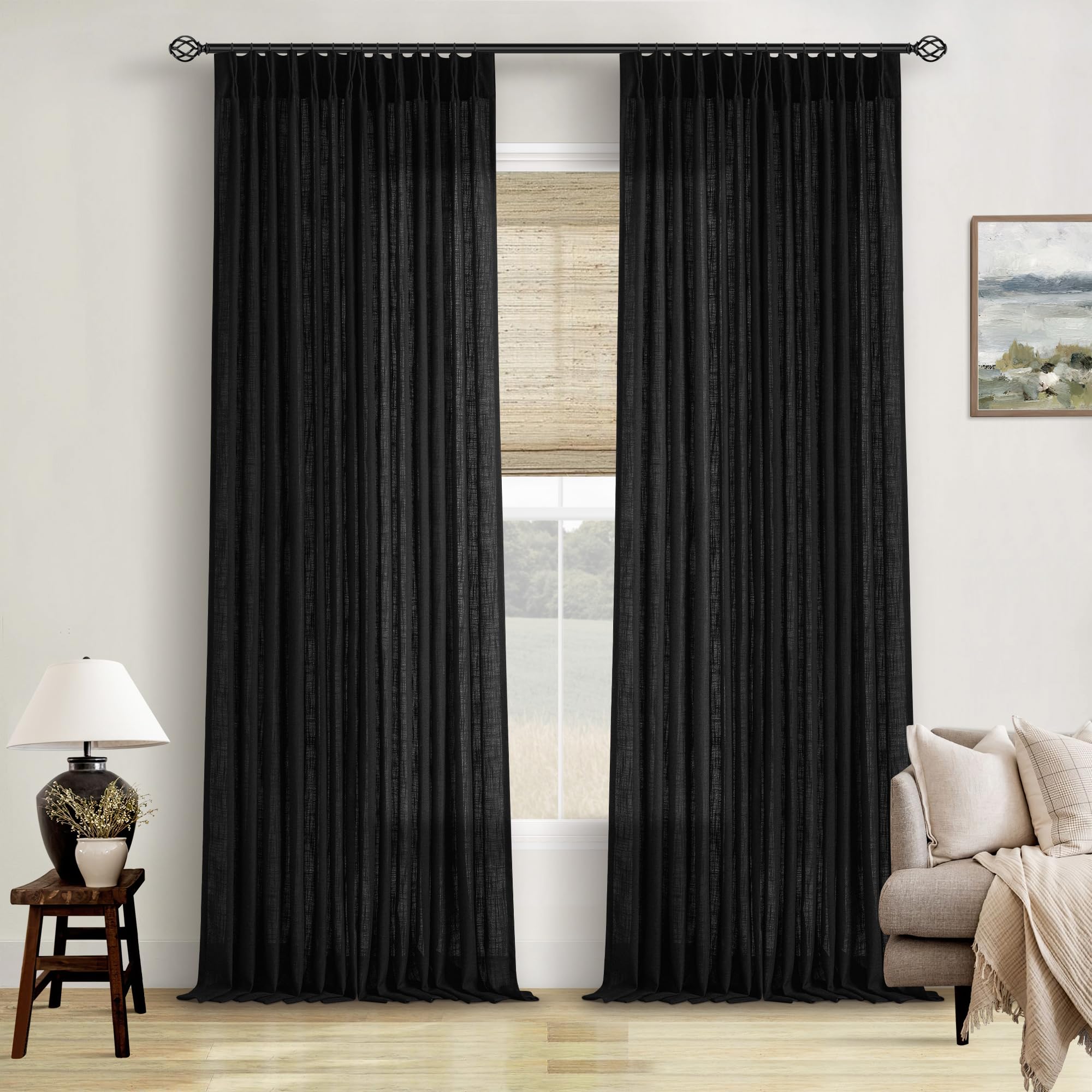 Dutch Cocoa Pinch Pleated Linen Curtains 84 Inches Long 60 Inch Width Linen Blend Light Filtering Window Curtains 84 Inch for Living Room Bedroom Patio Pinch Pleat Drapes Hooks Rings 1 Panel 60Wx84L