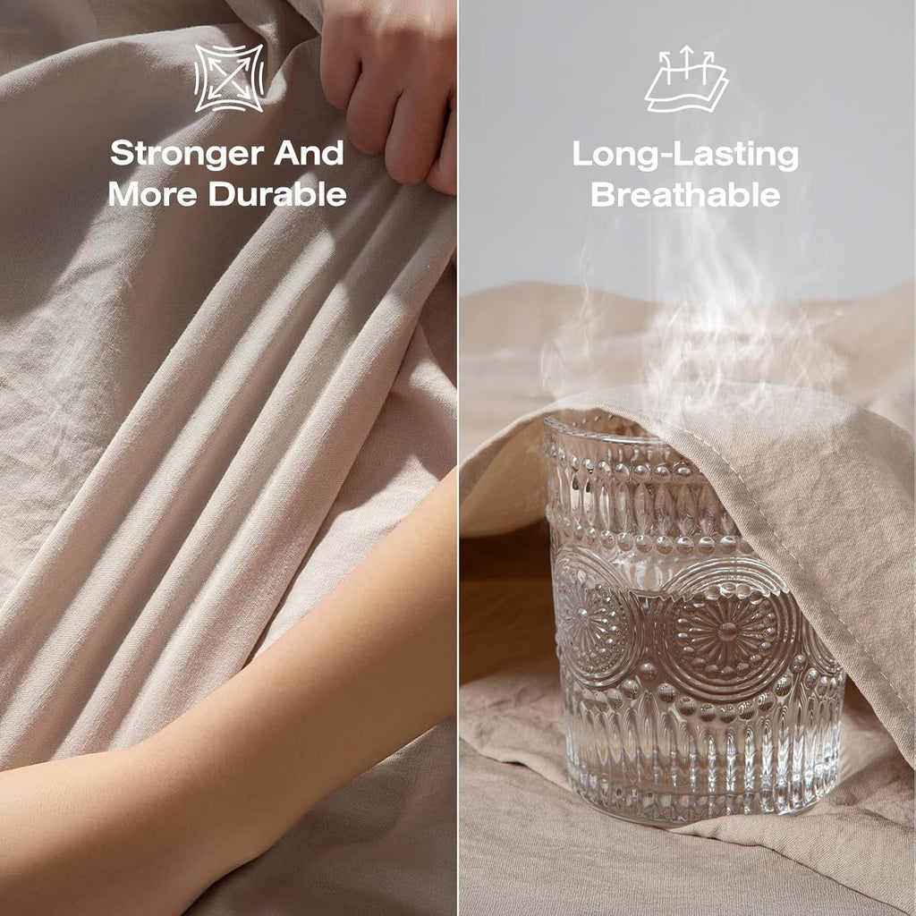 100% Pure Linen Blend Sheets Set, Natural Flax Beddings Soft, Breathable and Durable for Hot Sleepers,Comfortable for All Seasons,Anti-Tear Linen Bed Sheets,18 Inch Deep Pocket - 4 Piece