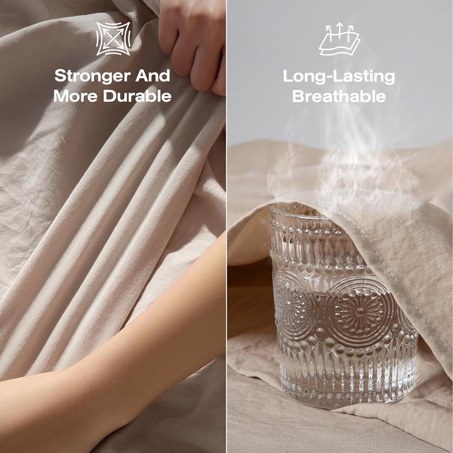 100% Pure Linen Blend Sheets Set, Natural Flax Beddings Soft, Breathable and Durable for Hot Sleepers,Comfortable for All Seasons,Anti-Tear Linen Bed Sheets,18 Inch Deep Pocket - 4 Piece