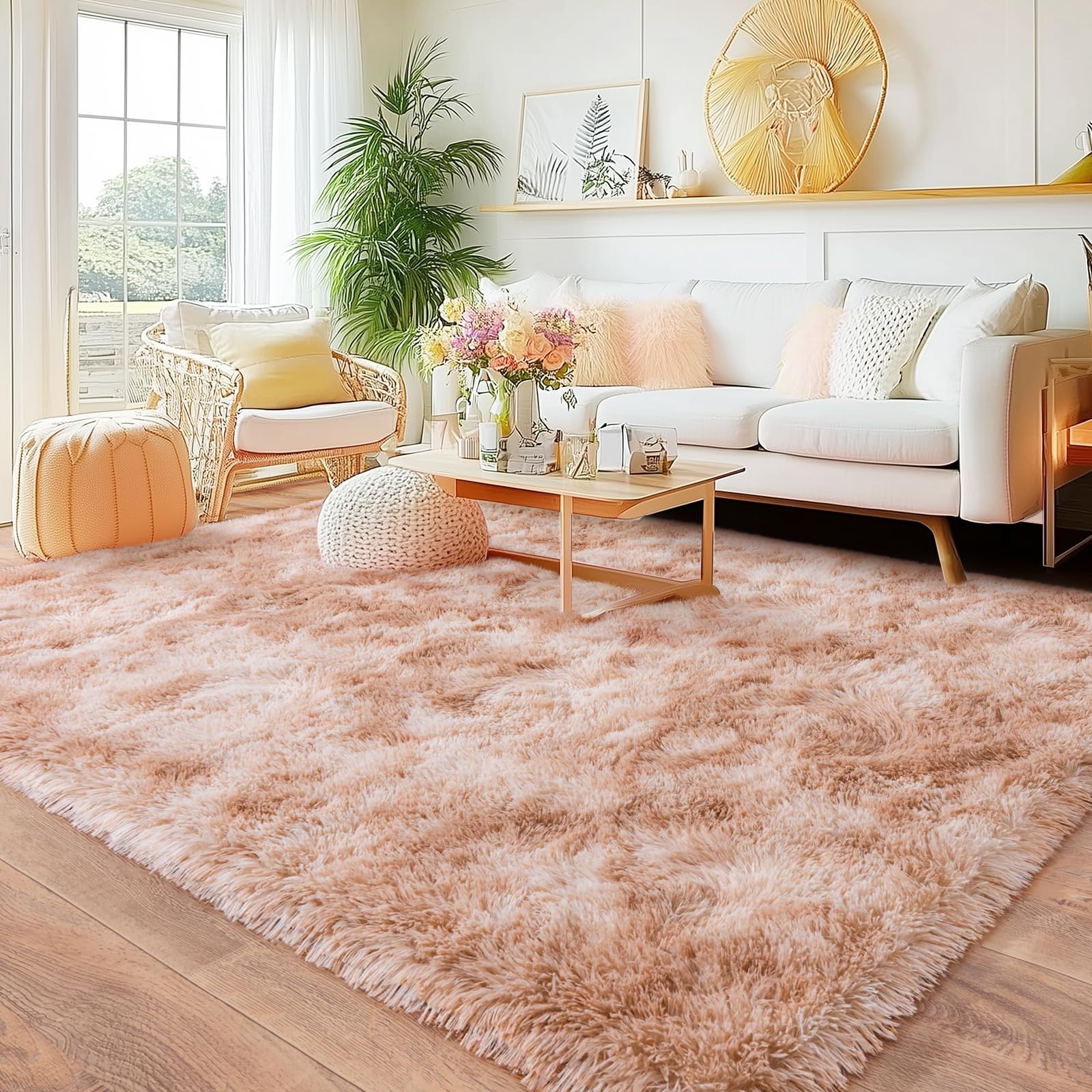 8x10 Area Rugs for Living Room, Large Ultra Fluffy Fuzzy Shag Rug for Bedroom, Modern Plush Soft High Pile Upgrade Non-Slip Carpet for Kids Girls and Boys Room Decor, Tie-Dyed Blue Grey