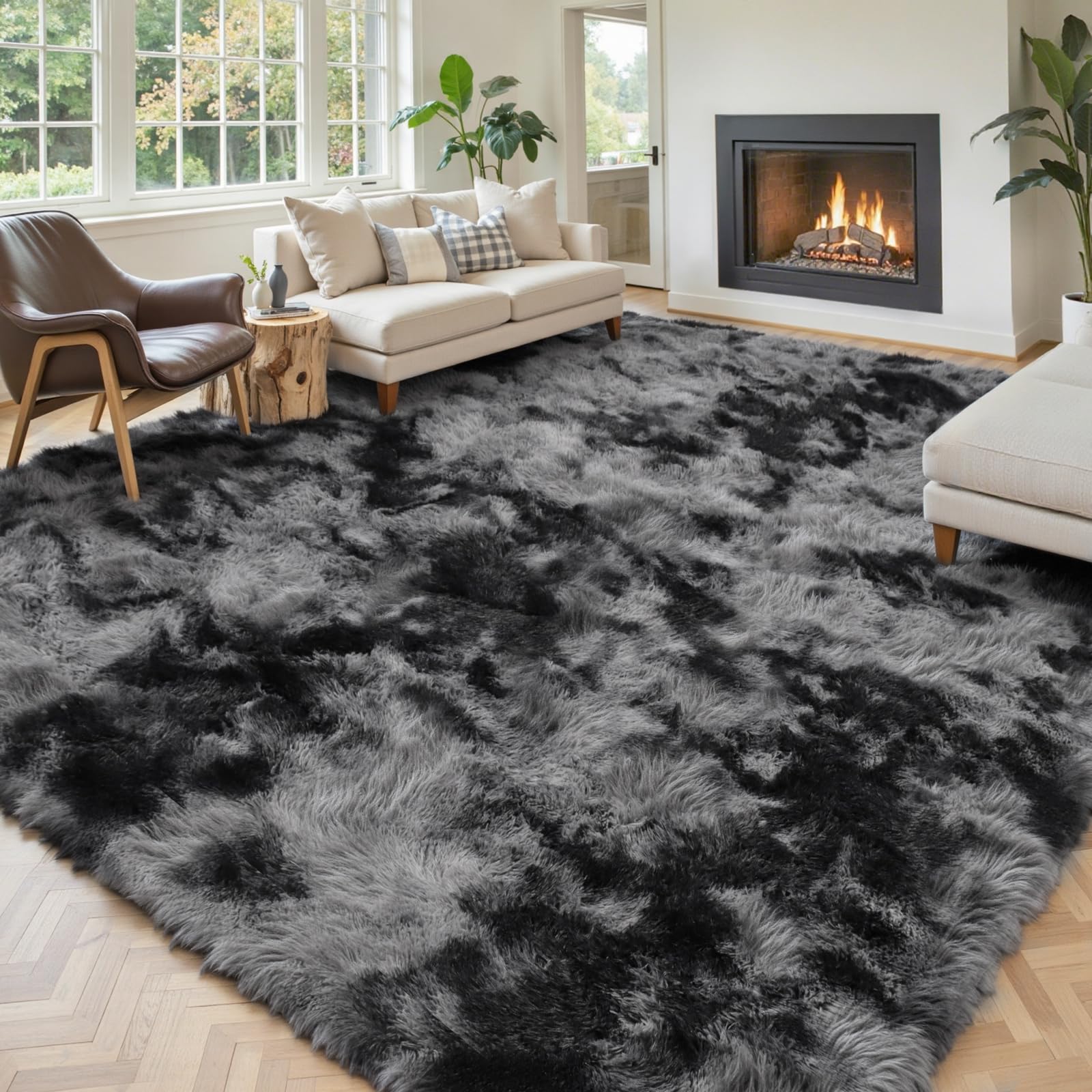 8x10 Area Rugs for Living Room Bedroom Fluffy, Large Area Rug Shag Shaggy Carpet Soft Plush Furry Bedside Rug, Area Rugs for Home Decor(8 x 10, Dark Blue Tie-Dyed)
