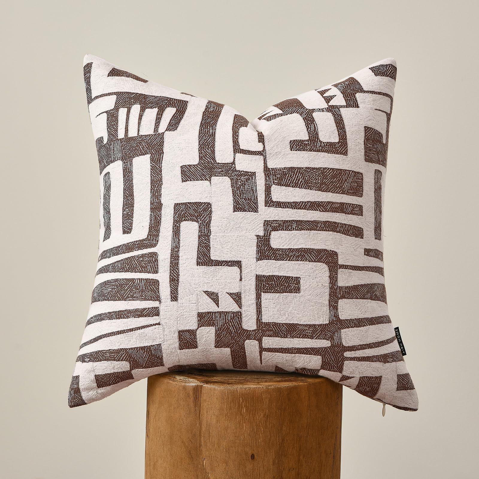 Dark Brown Tassel Decorative Throw Pillow Cover 20x20 Square Woven Textured Farmhouse Pillows Cushion Cases for Couch Bed Sofa Living Room Decor (Pack of 1)