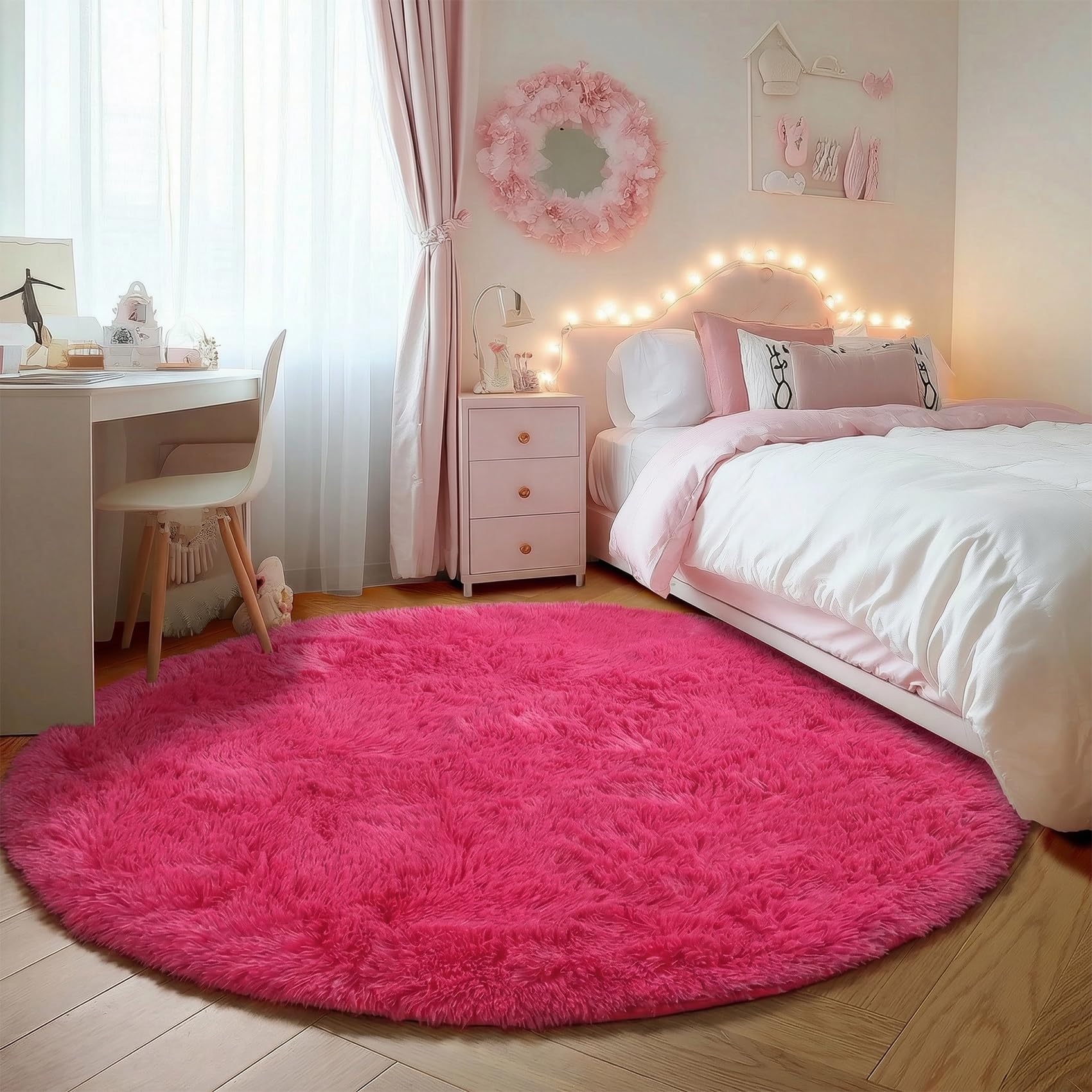 ONASAR Tie-Dyed Dark Grey Round Area Rugs 5ft, Ultra Soft Bedroom Circle Rug for Kids Girls Teen Room, Fluffy Plush Shaggy Carpet Floor Mats for Baby Nursery Living Room Playroom Home Decor