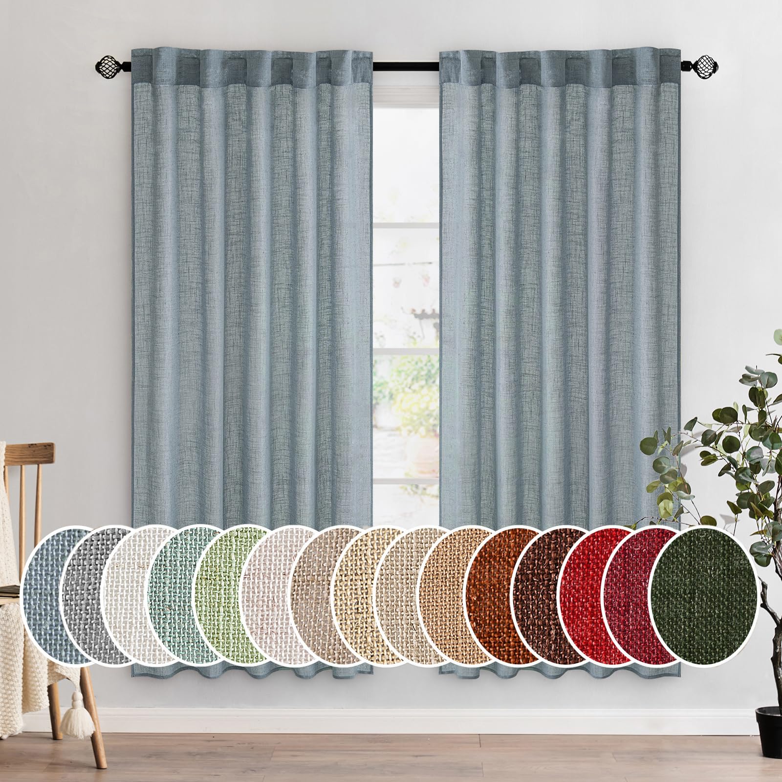 MIULEE Taupe Linen Curtains 84 Inch Length for Bedroom Living Room, Soft Thick Linen Textured Window Drapes Semi Sheer Light Filtering Back Tab Rod Pocket Burlap Look Farmhouse Country Decor, 2 Panels