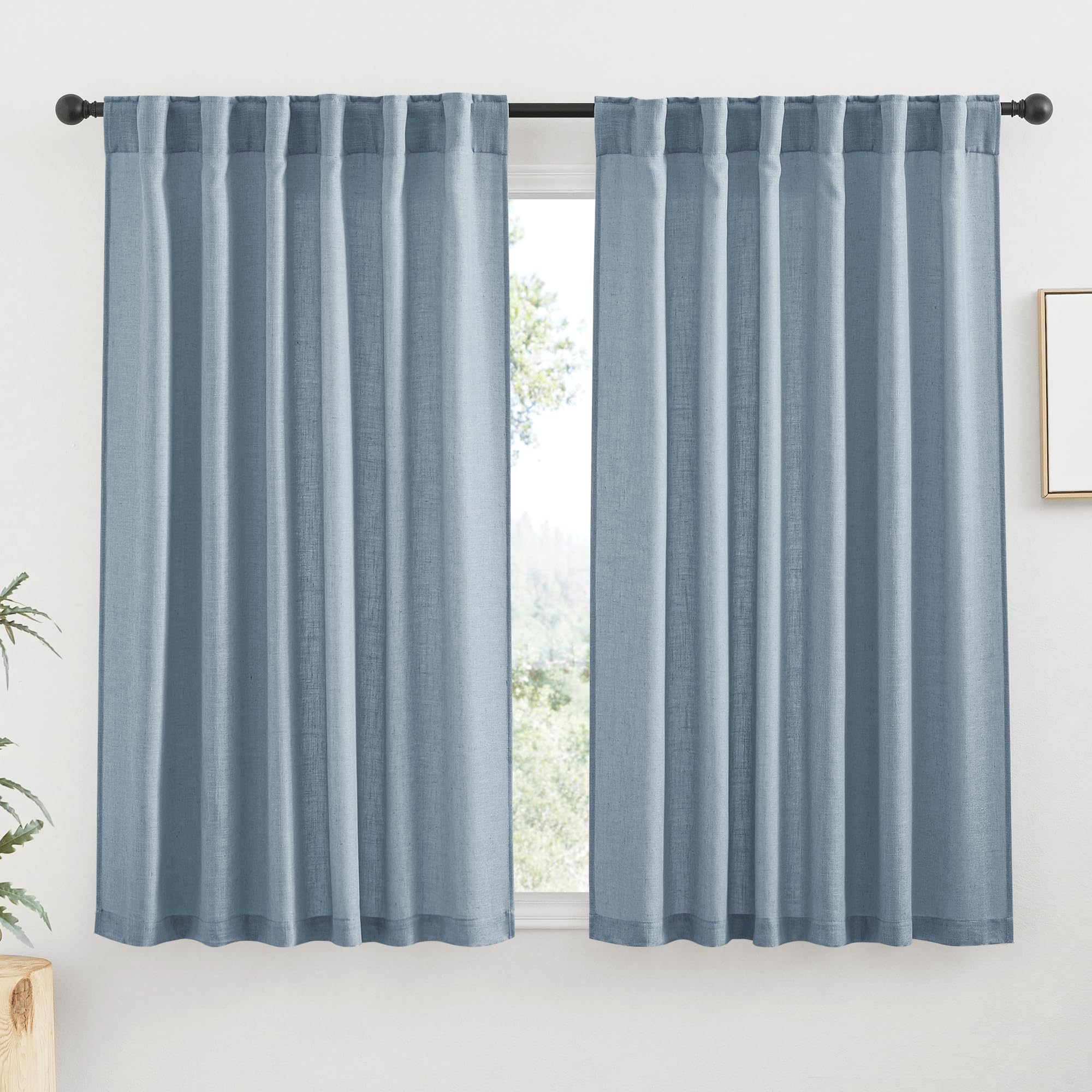 RYB HOME Linen Sheer Curtains and Drapes for Living Room 108 inches Length, Breathable Back Tab/Rod Pocket Semi Sheer Curtains, Oatmeal, W 52 x L 108 inches, 2 Panels Set