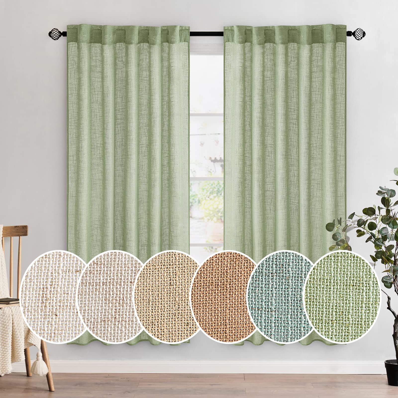 MIULEE Taupe Linen Curtains 84 Inch Length for Bedroom Living Room, Soft Thick Linen Textured Window Drapes Semi Sheer Light Filtering Back Tab Rod Pocket Burlap Look Farmhouse Country Decor, 2 Panels