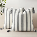Smile Bee Boho Outdoor Couch Throw Pillow Covers Set of 2 Decorative Thick Woven Striped Accent Neutral Pillow Covers with Tassels for Bed Sofa Home Decor 20x20 Inch, Navy Blue and Cream White