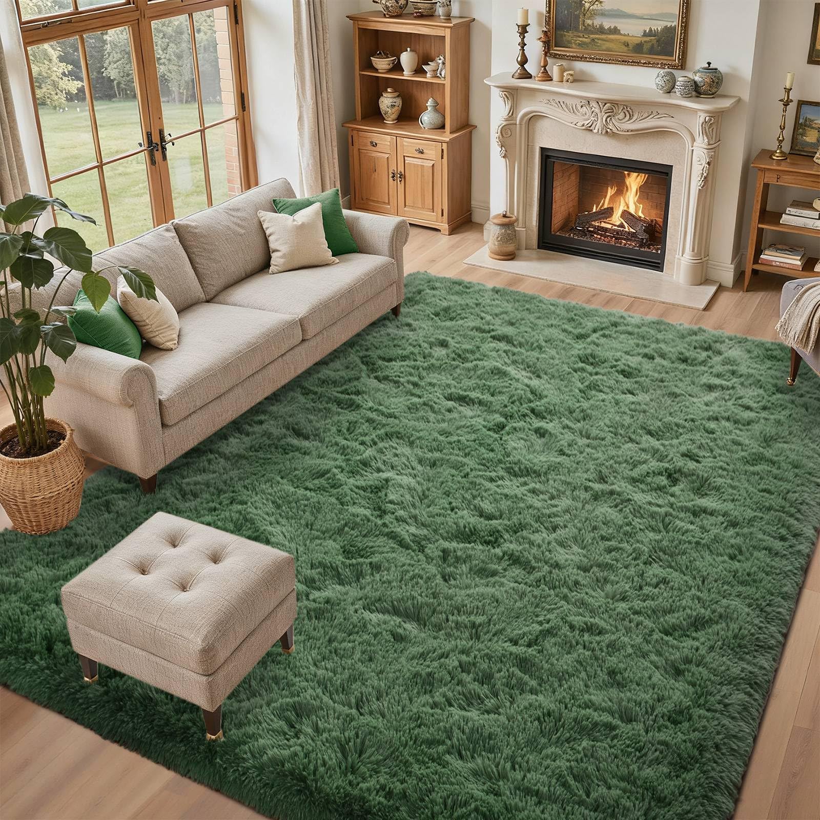 5×7ft Grey Fluffy Tie-Dyed Rug, Soft Shag Carpet for Home Decor