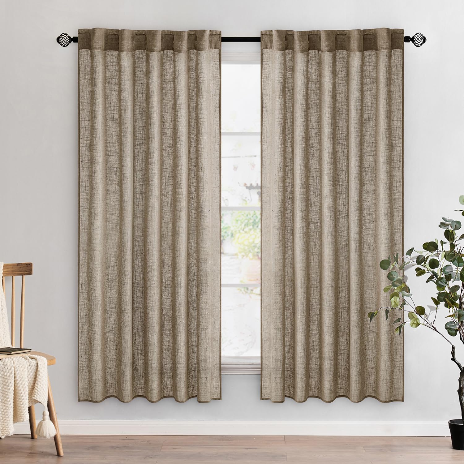 MIULEE Taupe Linen Curtains 84 Inch Length for Bedroom Living Room, Soft Thick Linen Textured Window Drapes Semi Sheer Light Filtering Back Tab Rod Pocket Burlap Look Farmhouse Country Decor, 2 Panels
