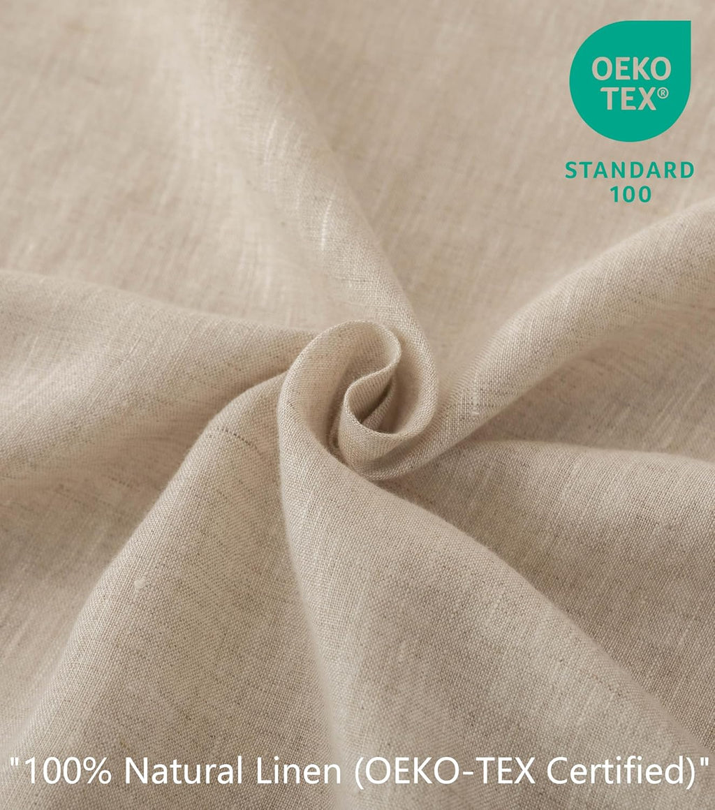 Talasily 100% French Pure Linen Sheets Set Queen Size,Oeko-TEX Certified Bedding, All-Season Breathable for Hot Sleepers,16 Inch Deep Pocket Machine Washable 4-Piece (Natural Linen)