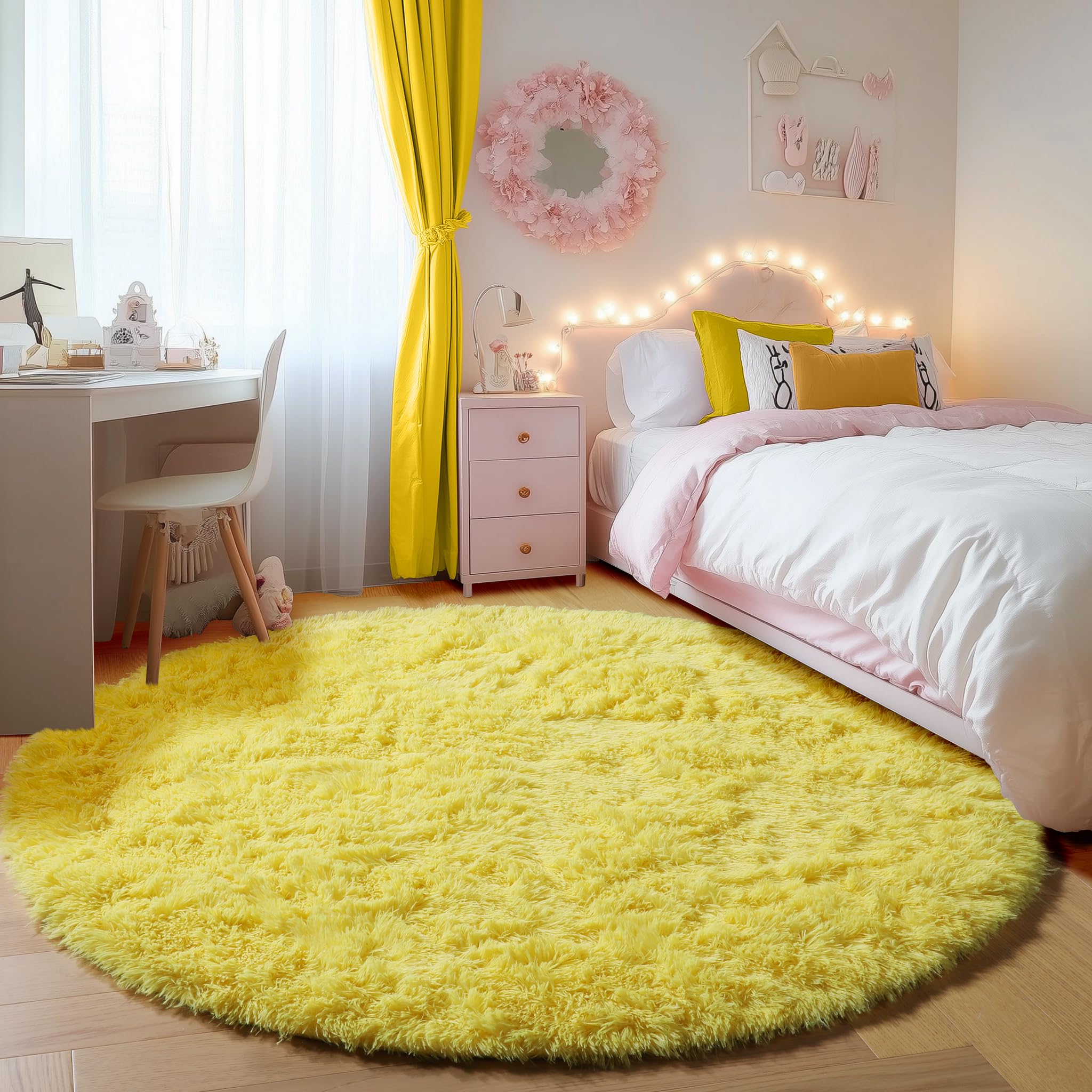 ONASAR Tie-Dyed Dark Grey Round Area Rugs 5ft, Ultra Soft Bedroom Circle Rug for Kids Girls Teen Room, Fluffy Plush Shaggy Carpet Floor Mats for Baby Nursery Living Room Playroom Home Decor