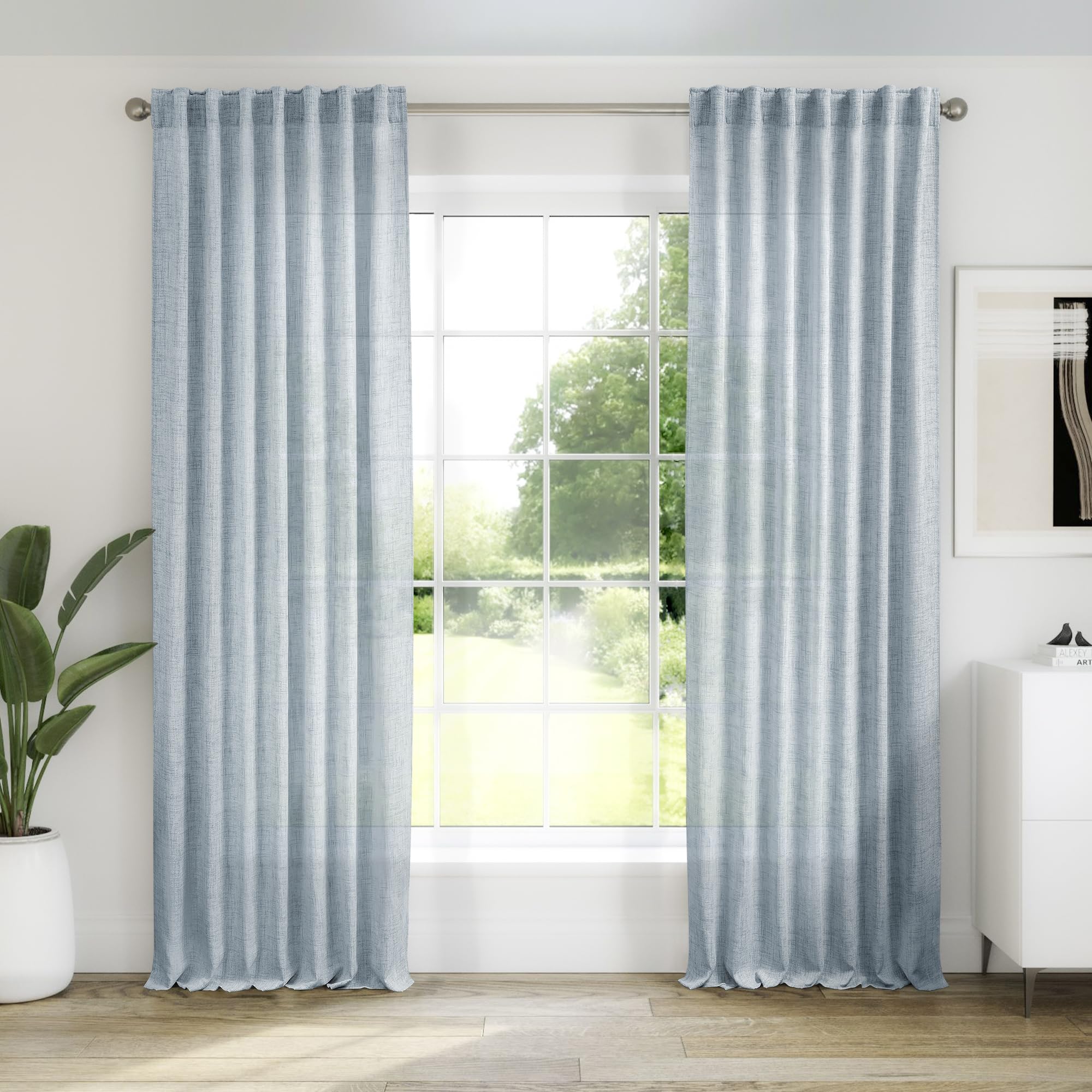 Natural Linen Back Tab Curtains 92 inch Long 2 Panels Set for Living Room Semi Sheer Light Filtering Window Drape Neutral Country Farmhouse Boho Curtains for Bedroom Cream Beige