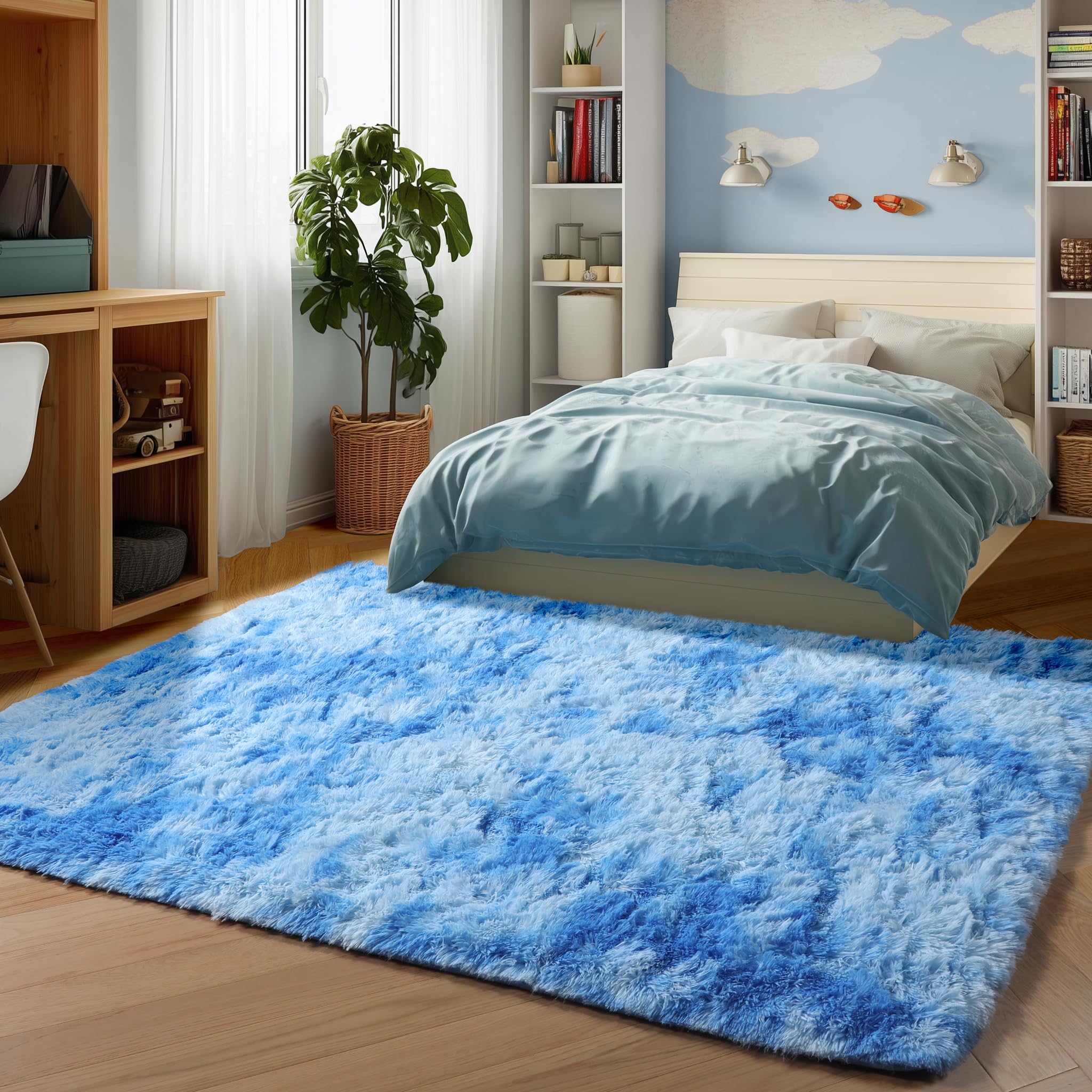 ONASAR Tie-Dyed Dark Grey Round Area Rugs 5ft, Ultra Soft Bedroom Circle Rug for Kids Girls Teen Room, Fluffy Plush Shaggy Carpet Floor Mats for Baby Nursery Living Room Playroom Home Decor