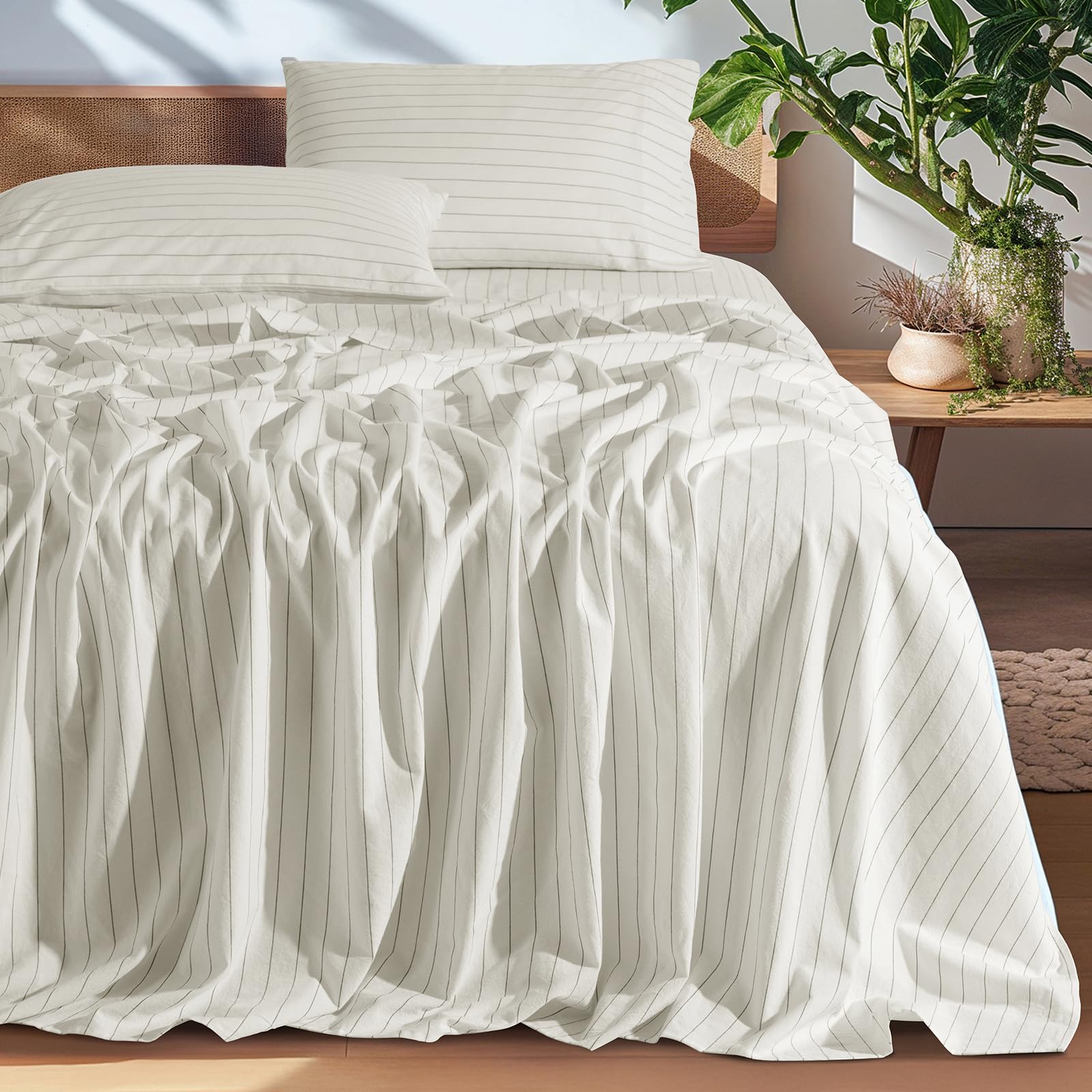 SONORO KATE 100% French Pure Linen Sheets, Breathable and Durable Linen King Size Sheets, Anti-Tear Linen Bed Sheets, Machine Washable, 16 Inch Deep Pocket - 4 Piece (Natural Linen, King)