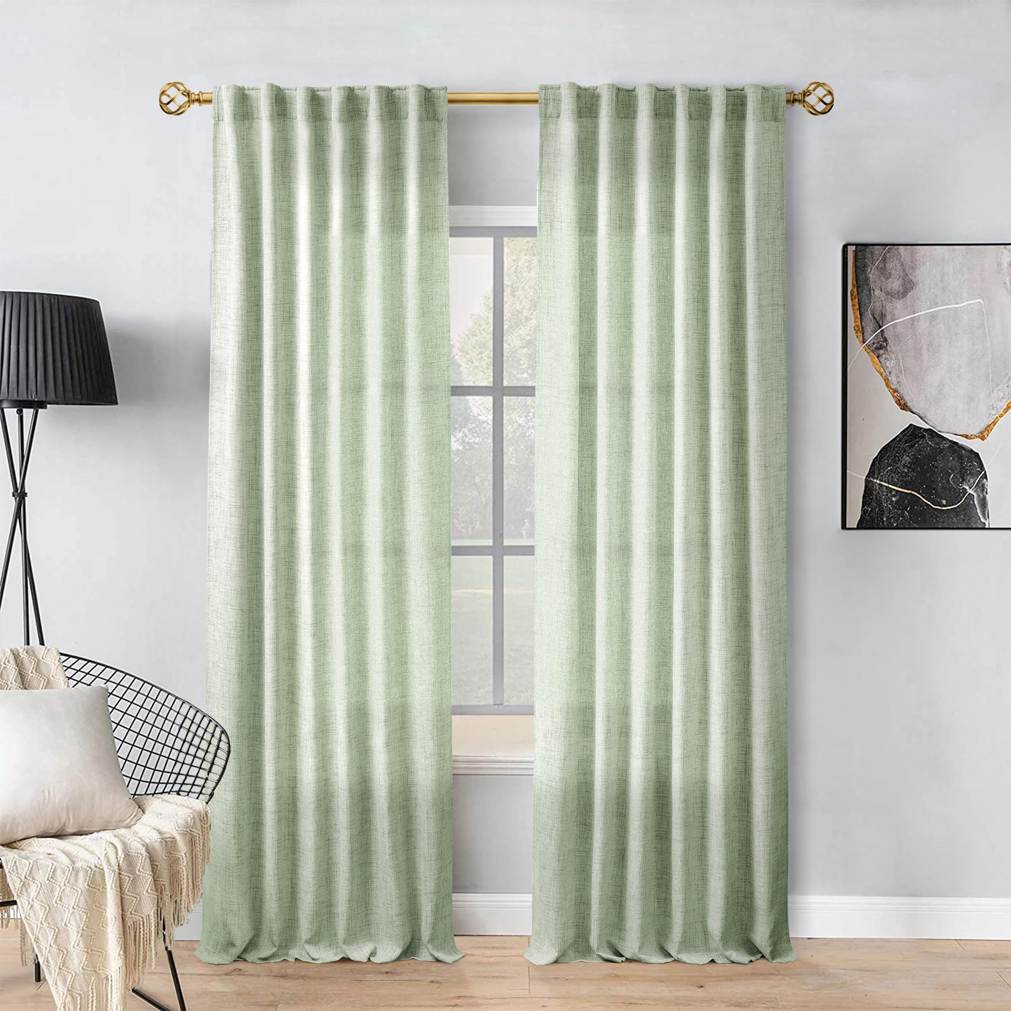 Natural Linen Back Tab Curtains 92 inch Long 2 Panels Set for Living Room Semi Sheer Light Filtering Window Drape Neutral Country Farmhouse Boho Curtains for Bedroom Cream Beige