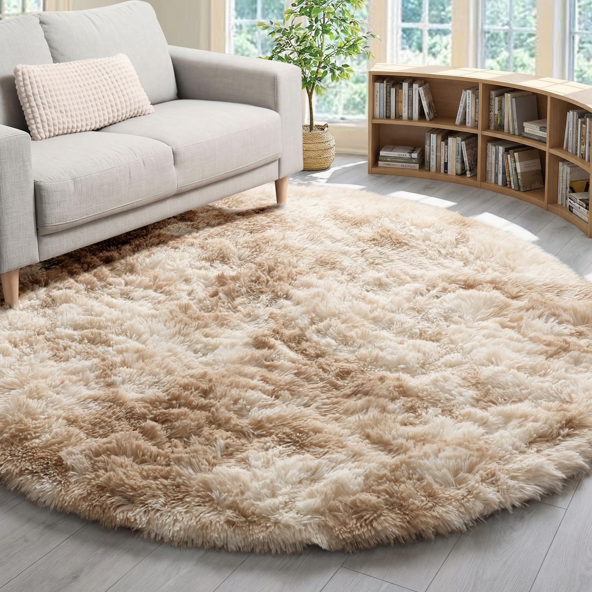 ONASAR Tie-Dyed Dark Grey Round Area Rugs 5ft, Ultra Soft Bedroom Circle Rug for Kids Girls Teen Room, Fluffy Plush Shaggy Carpet Floor Mats for Baby Nursery Living Room Playroom Home Decor