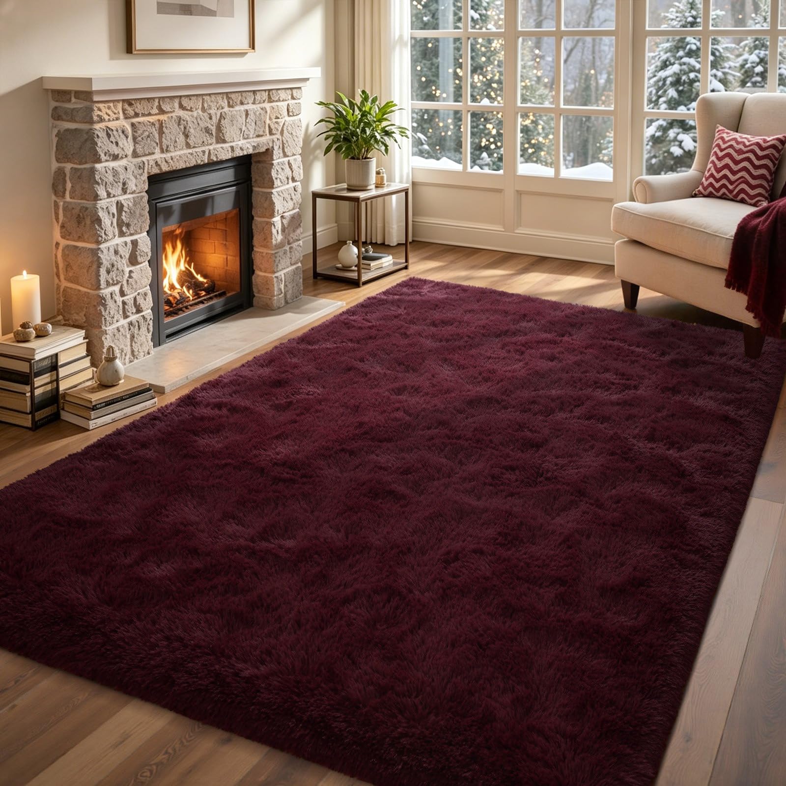 5×7ft Grey Fluffy Tie-Dyed Rug, Soft Shag Carpet for Home Decor