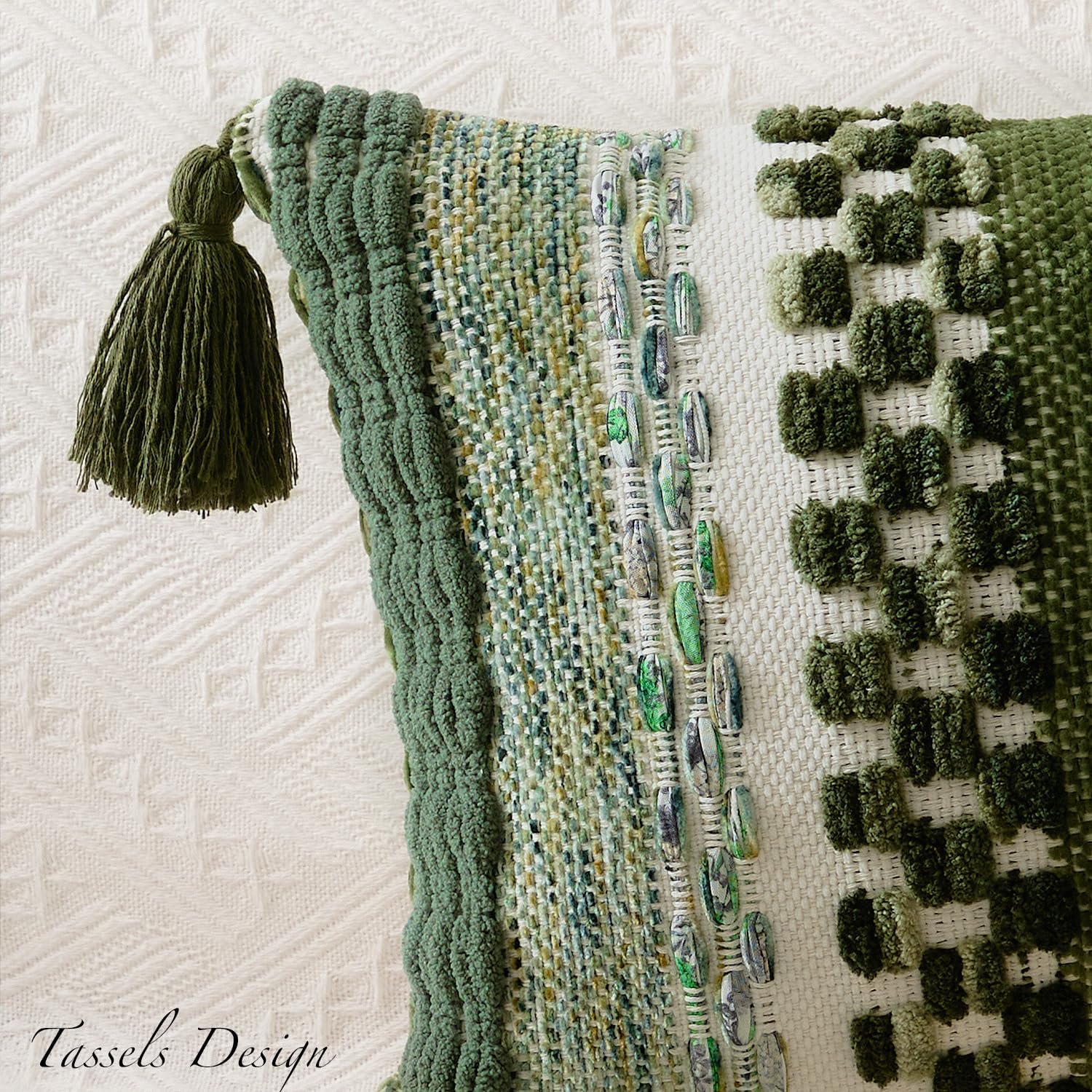 Kevin Textile 20x20 Inch Throw Pillow Cover 1 Pack Boho Decorative Soft Chenille Thread Woven Tufted Textured Square Cushion Case Farmhouse Accent for Living Room Couch Sofa Bed, Green
