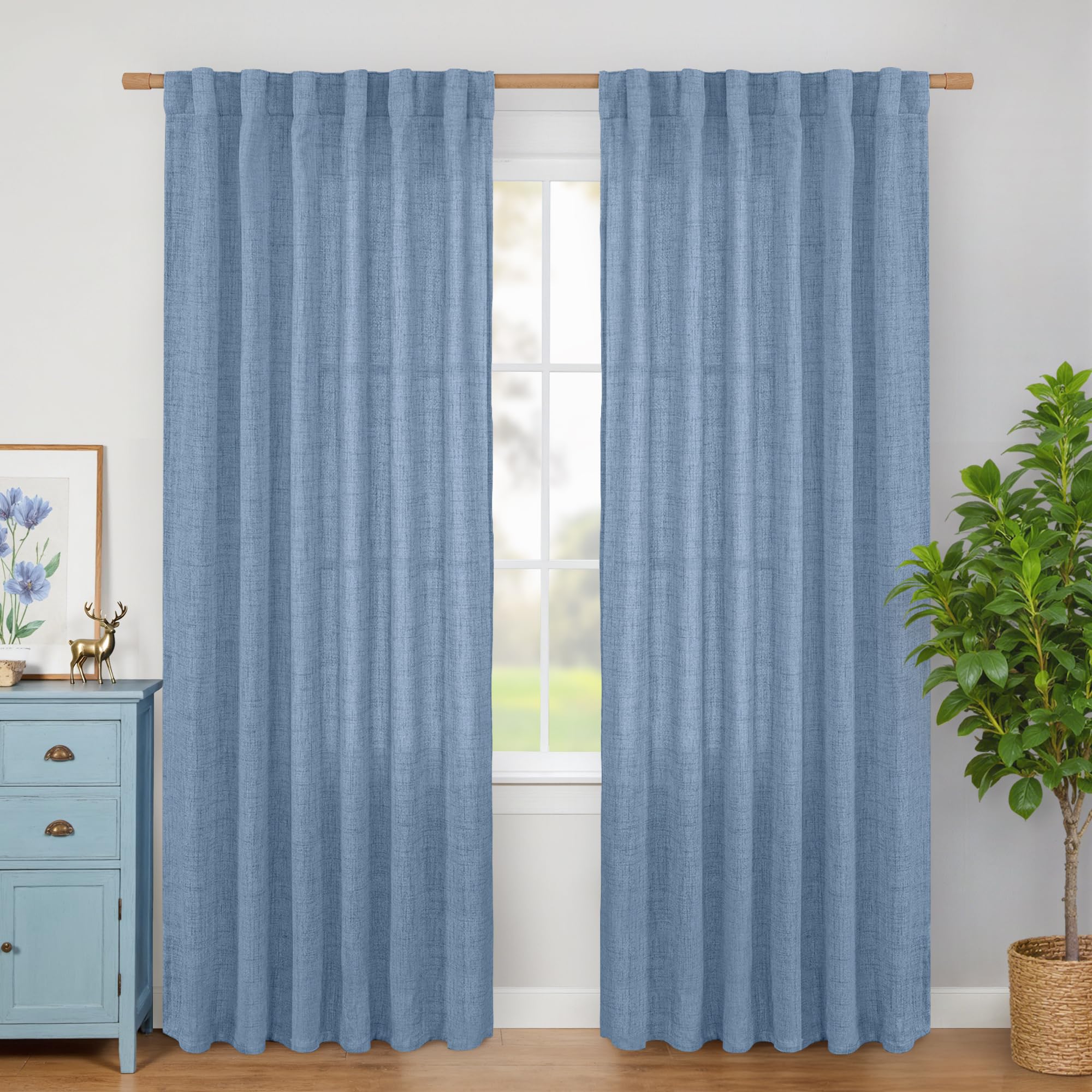 BGment Natural Linen Semi Sheer Curtains 96 Inch Length 2 Panels for Living Room, Beige Light Filtering Window Drapes with Rod Pocket Back Tab Extre Long for Dining Bedroom, 52 X 96 Inch
