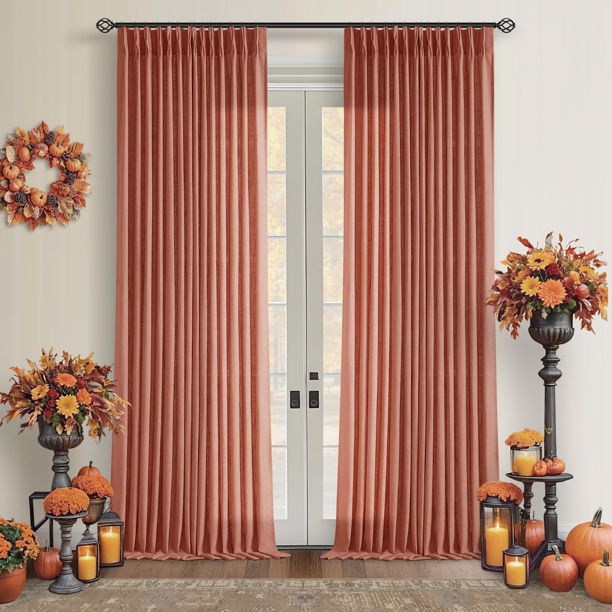 Dutch Cocoa Pinch Pleated Linen Curtains 84 Inches Long 60 Inch Width Linen Blend Light Filtering Window Curtains 84 Inch for Living Room Bedroom Patio Pinch Pleat Drapes Hooks Rings 1 Panel 60Wx84L