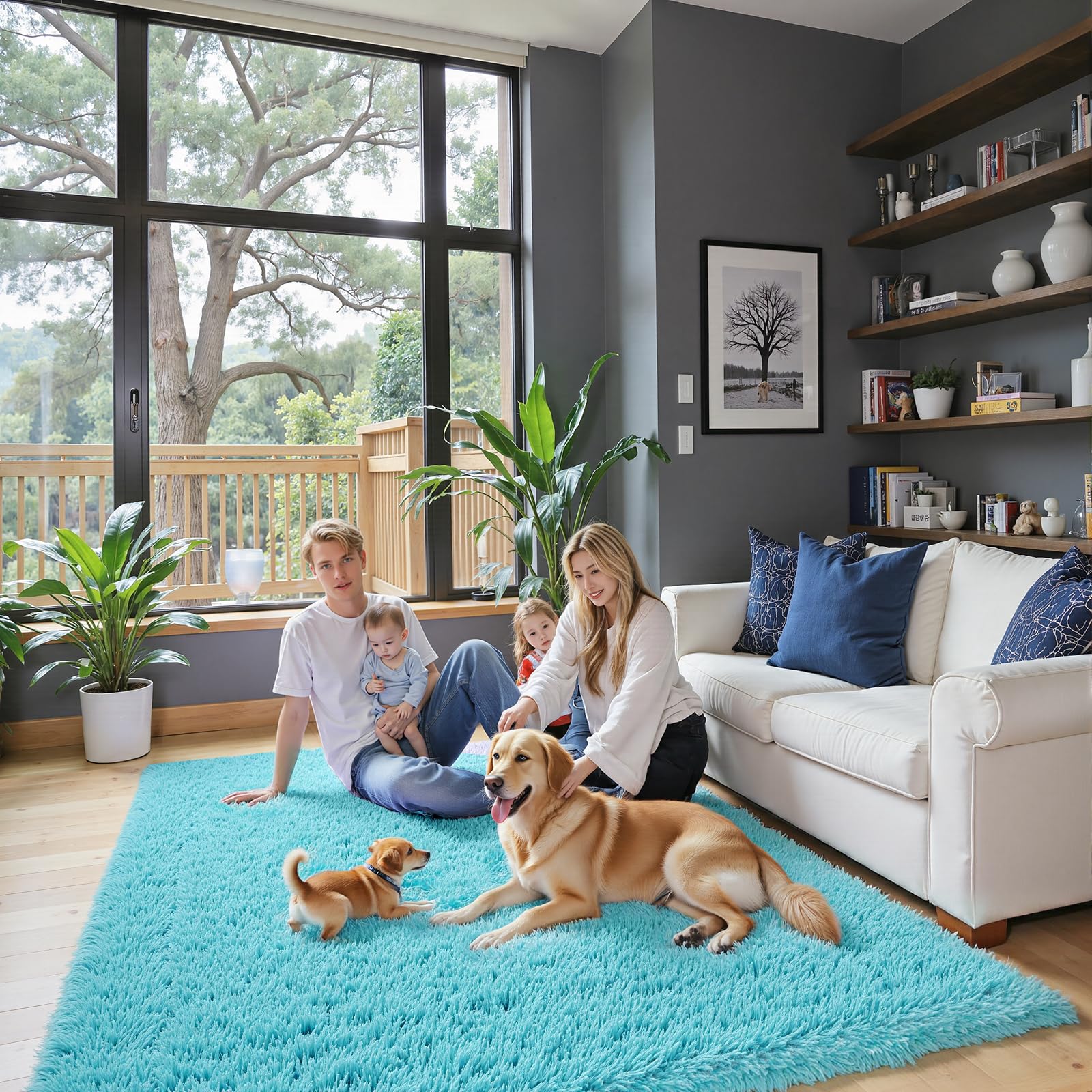 8x10 Area Rugs for Living Room Bedroom Fluffy, Large Area Rug Shag Shaggy Carpet Soft Plush Furry Bedside Rug, Area Rugs for Home Decor(8 x 10, Dark Blue Tie-Dyed)