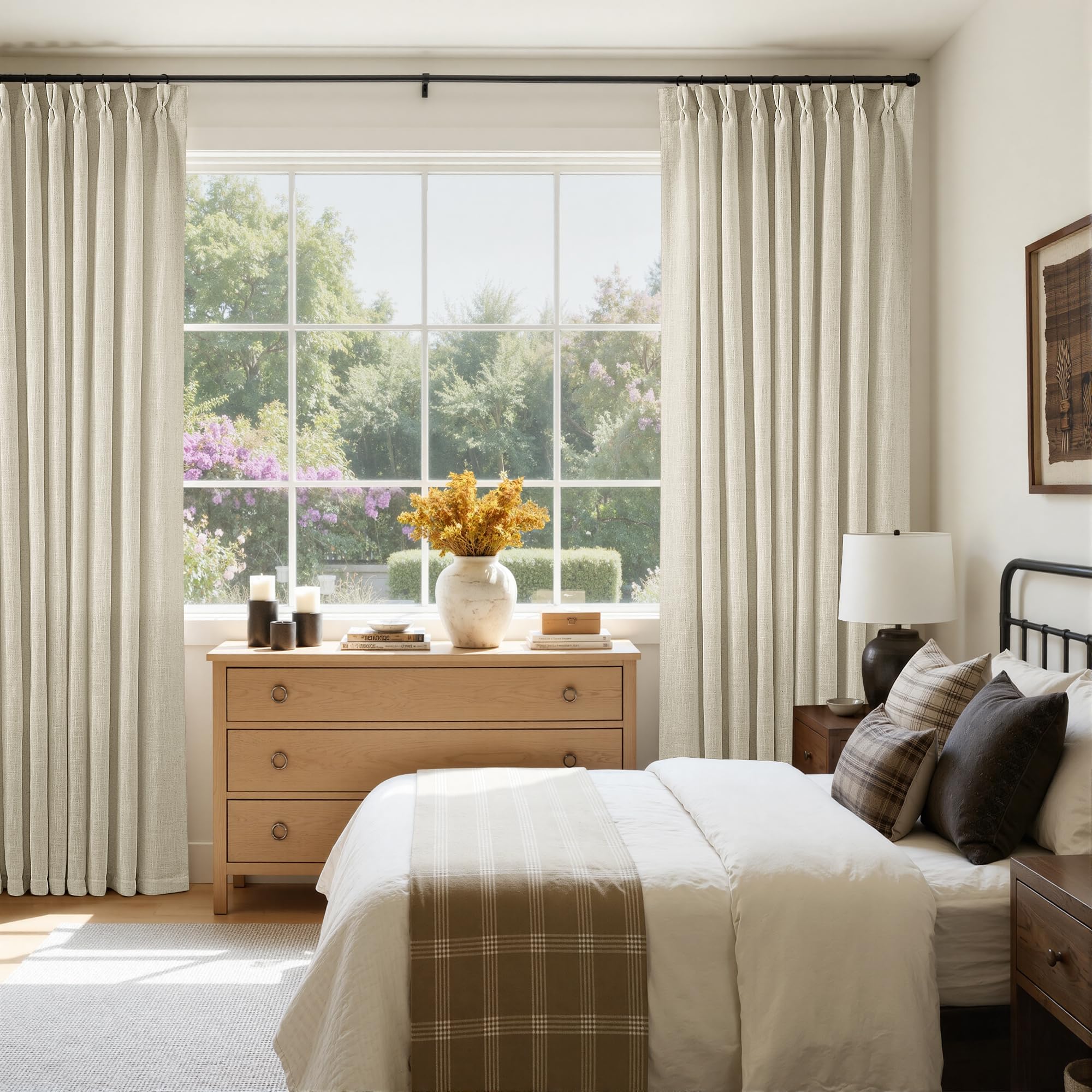 Dutch Cocoa Pinch Pleated Linen Curtains 84 Inches Long 60 Inch Width Linen Blend Light Filtering Window Curtains 84 Inch for Living Room Bedroom Patio Pinch Pleat Drapes Hooks Rings 1 Panel 60Wx84L