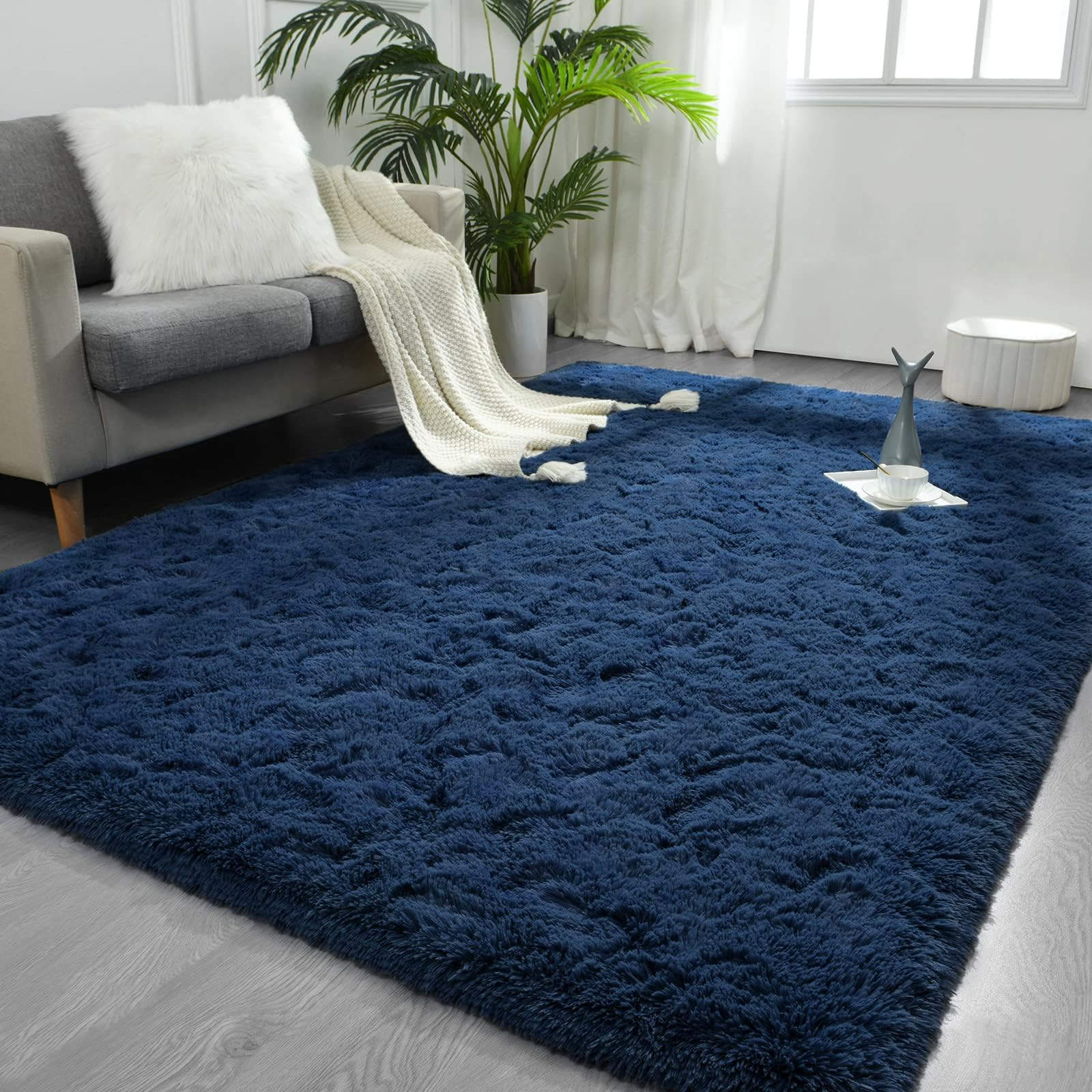 FlyDOIT Large Area Rugs for Living Room, 5x8 Feet Tie-Dyed Light Grey Shaggy Rug Fluffy Throw Carpets, Ultra Soft Plush Modern Indoor Fuzzy Rugs for Bedroom Girls Kids Nursery Room Dorm Home Decor