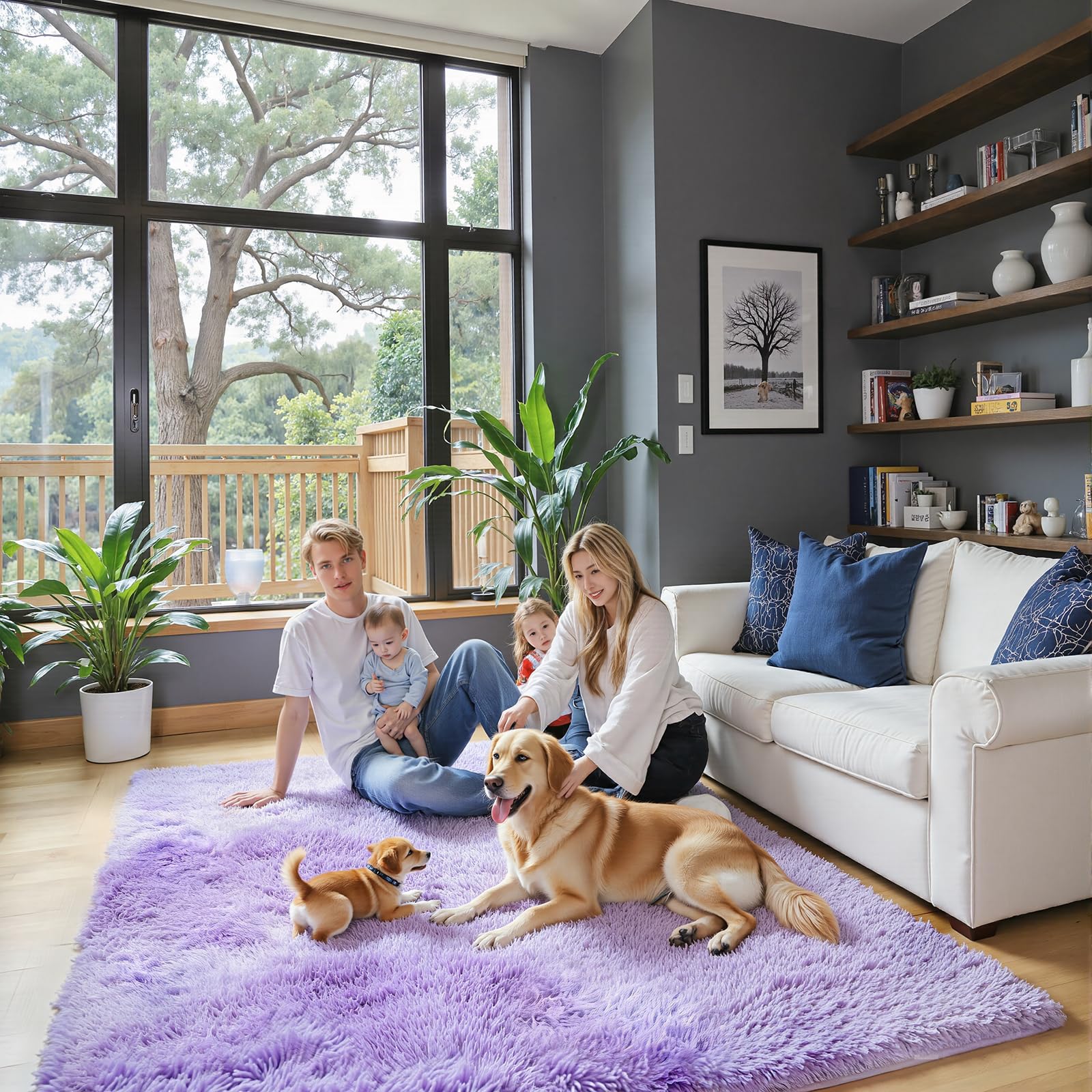 8x10 Area Rugs for Living Room Bedroom Fluffy, Large Area Rug Shag Shaggy Carpet Soft Plush Furry Bedside Rug, Area Rugs for Home Decor(8 x 10, Dark Blue Tie-Dyed)