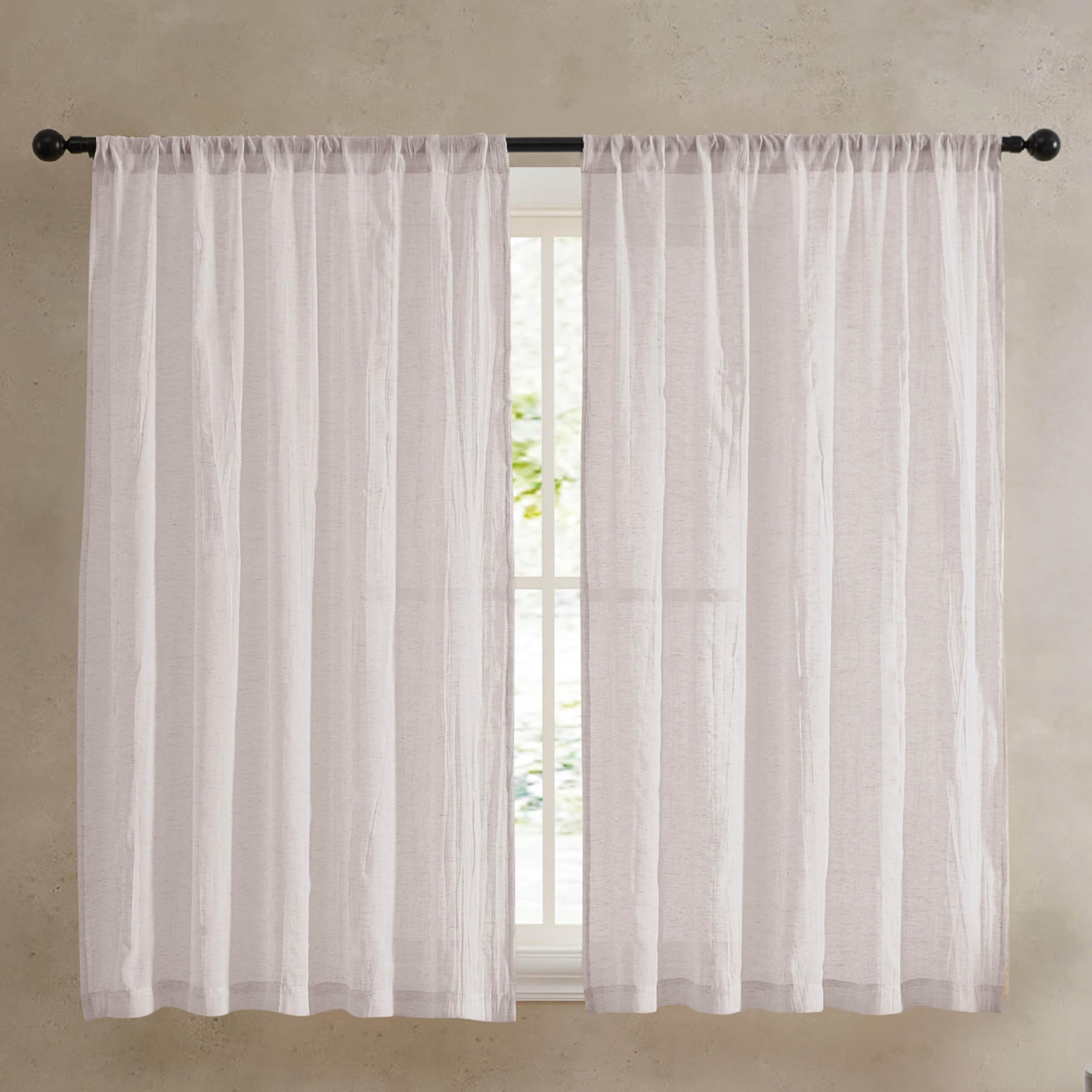 French Connection - Charter Crushed, Window Curtain, Set of 2 Panels, Semi Sheer, Modern Home Decor, Drapes for Living Room, Dining Room, Bedroom, Dorm, Measures 50" x 108", Natural