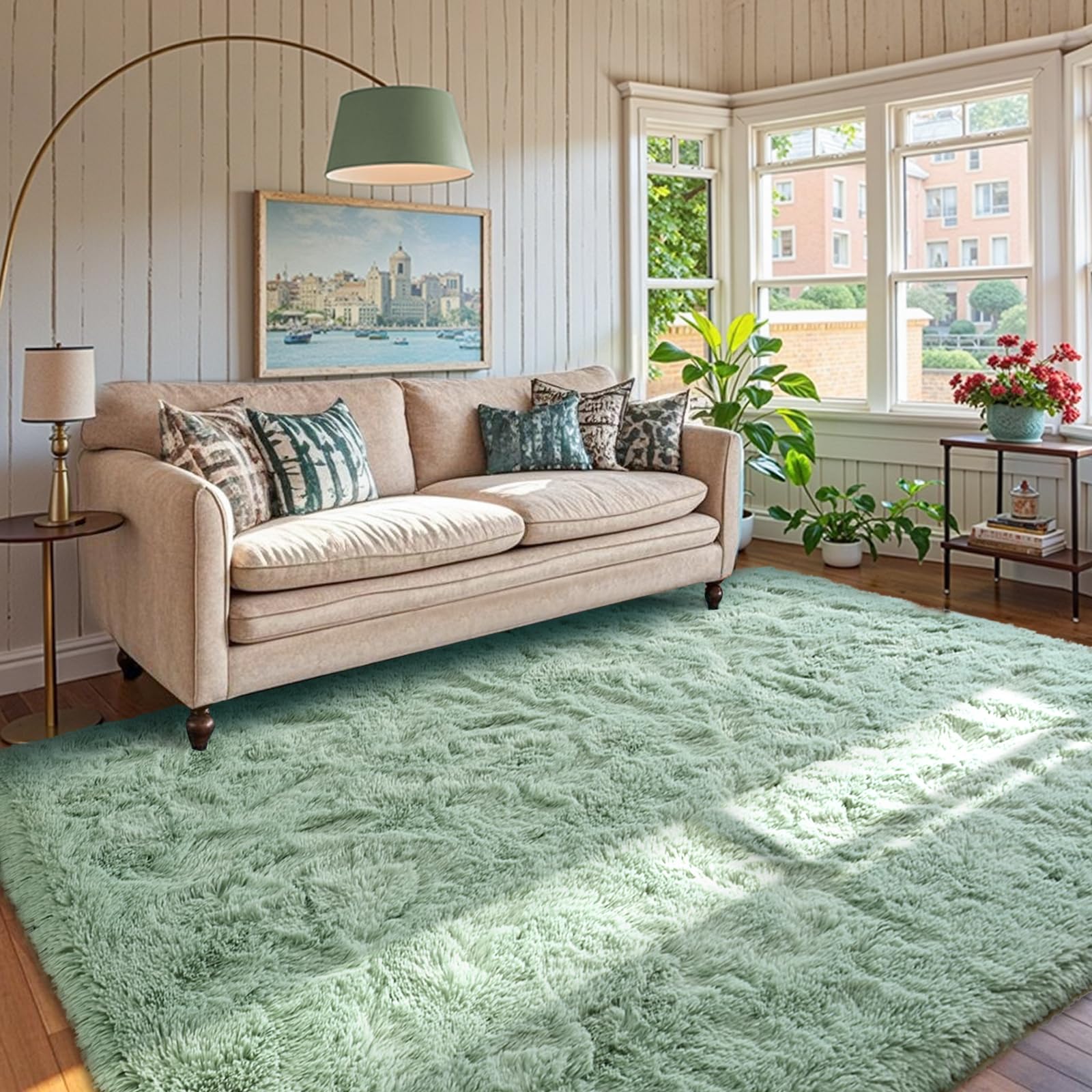5×7ft Grey Fluffy Tie-Dyed Rug, Soft Shag Carpet for Home Decor