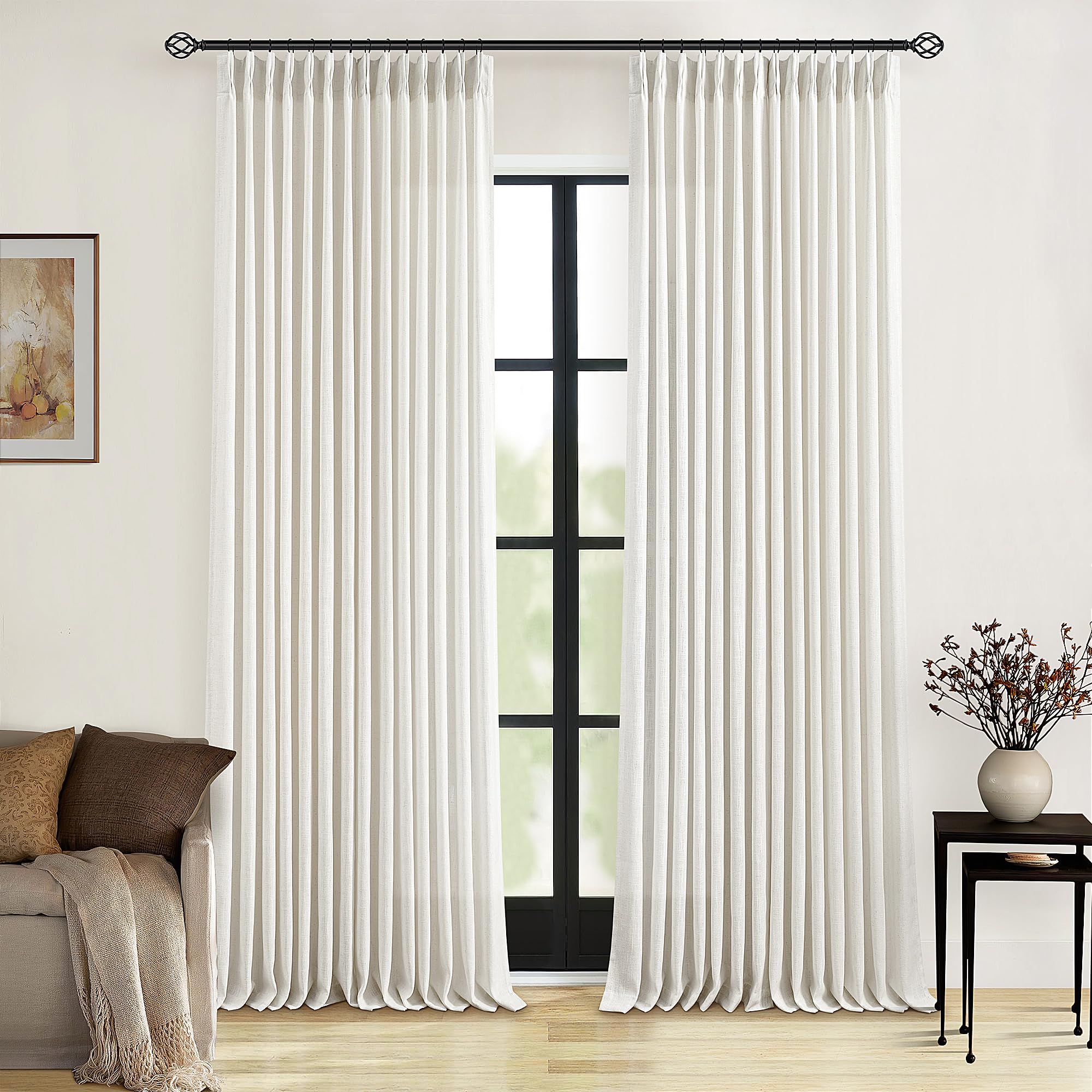 Dutch Cocoa Pinch Pleated Linen Curtains 84 Inches Long 60 Inch Width Linen Blend Light Filtering Window Curtains 84 Inch for Living Room Bedroom Patio Pinch Pleat Drapes Hooks Rings 1 Panel 60Wx84L