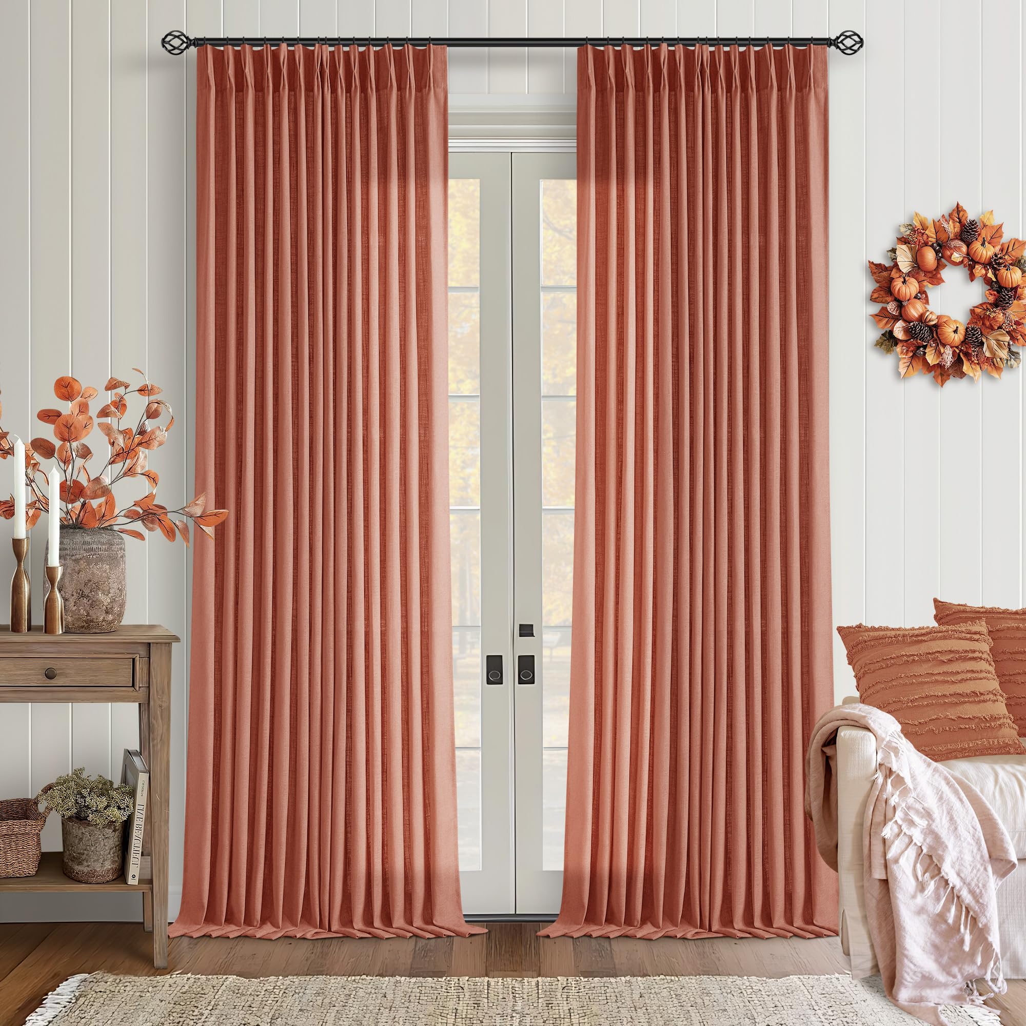 Dutch Cocoa Pinch Pleated Linen Curtains 84 Inches Long 60 Inch Width Linen Blend Light Filtering Window Curtains 84 Inch for Living Room Bedroom Patio Pinch Pleat Drapes Hooks Rings 1 Panel 60Wx84L