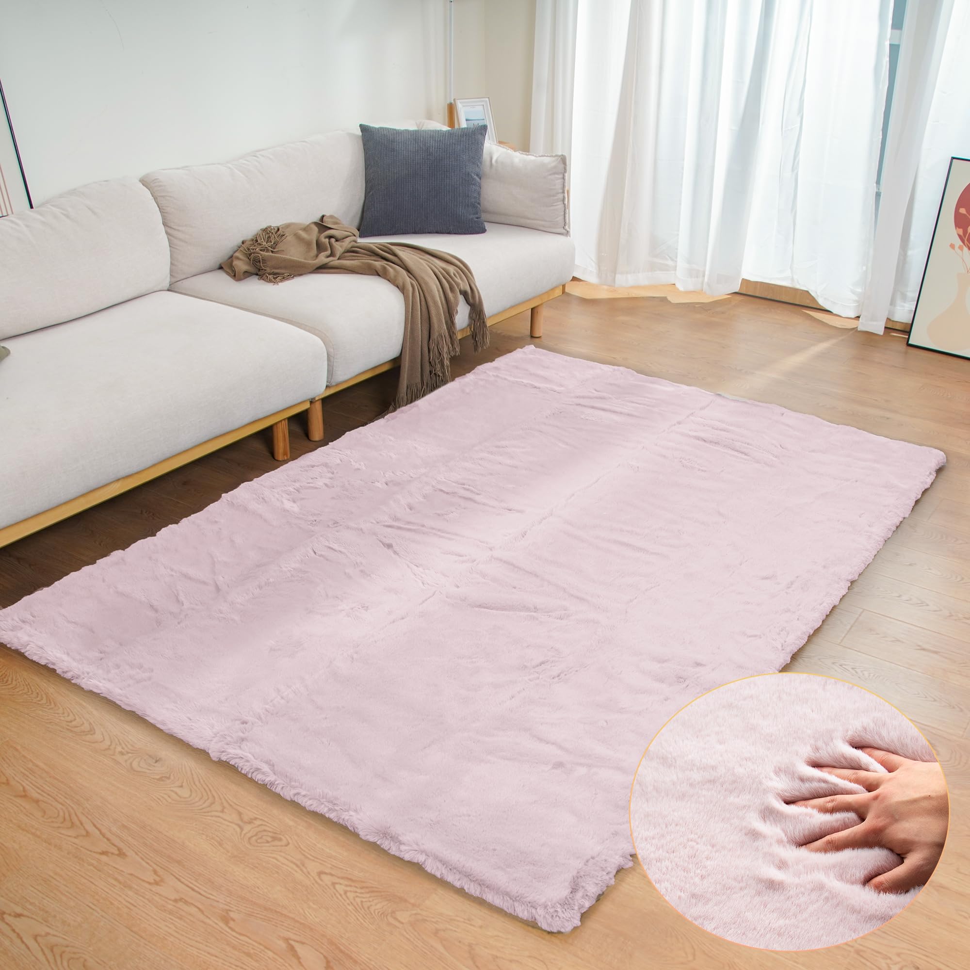 ORINOVA White Faux Rabbit Fluffy Fur Rugs for Bedroom Machine Washable Furry Area Rugs for Living Room Smal 2x4 Shag Runner Rug Nursery Rug