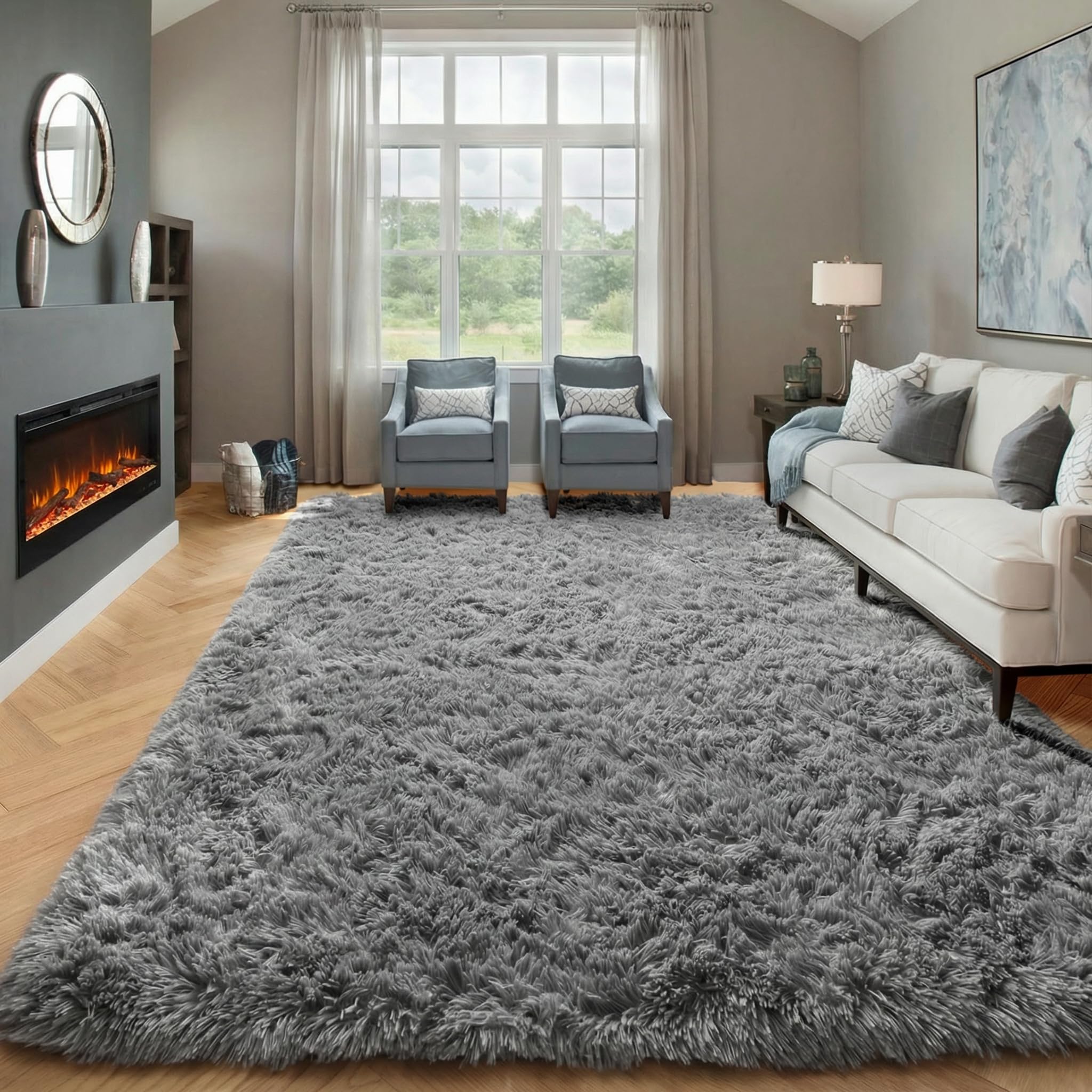 ONASAR Tie-Dyed Dark Grey Round Area Rugs 5ft, Ultra Soft Bedroom Circle Rug for Kids Girls Teen Room, Fluffy Plush Shaggy Carpet Floor Mats for Baby Nursery Living Room Playroom Home Decor