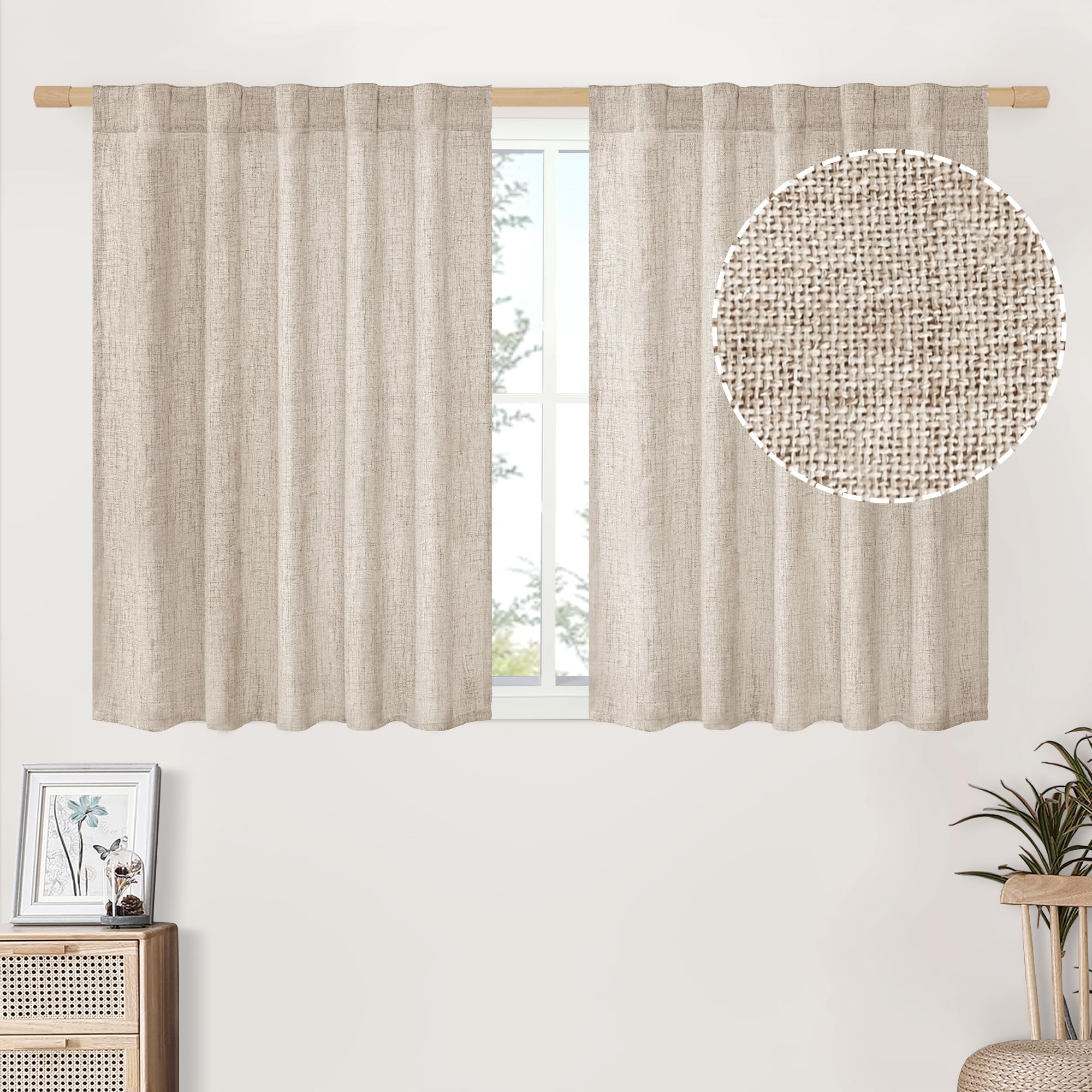 BGment Natural Linen Semi Sheer Curtains 96 Inch Length 2 Panels for Living Room, Beige Light Filtering Window Drapes with Rod Pocket Back Tab Extre Long for Dining Bedroom, 52 X 96 Inch