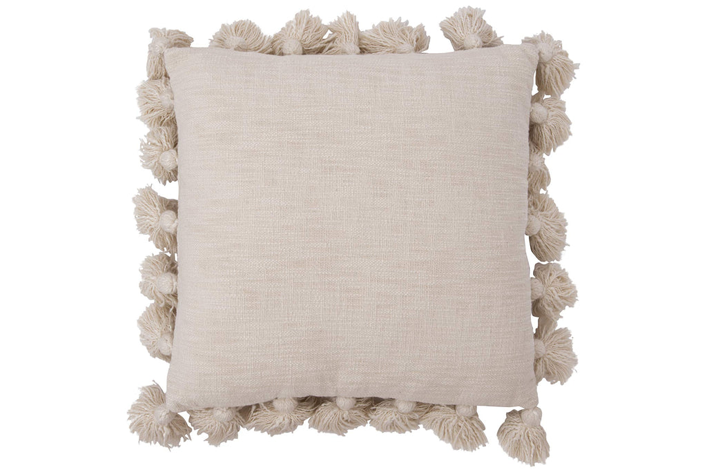 Creative Co-Op Woven Cotton Slub Pillow with Tassels, Cream